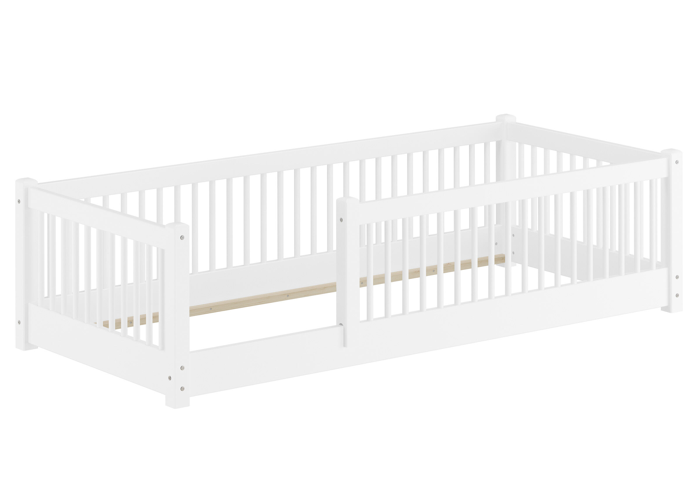 Kinderbett, Kinderbettgestell, Weiß, Holzlattenrost, Gitterbett, Kiefer Bett weiß