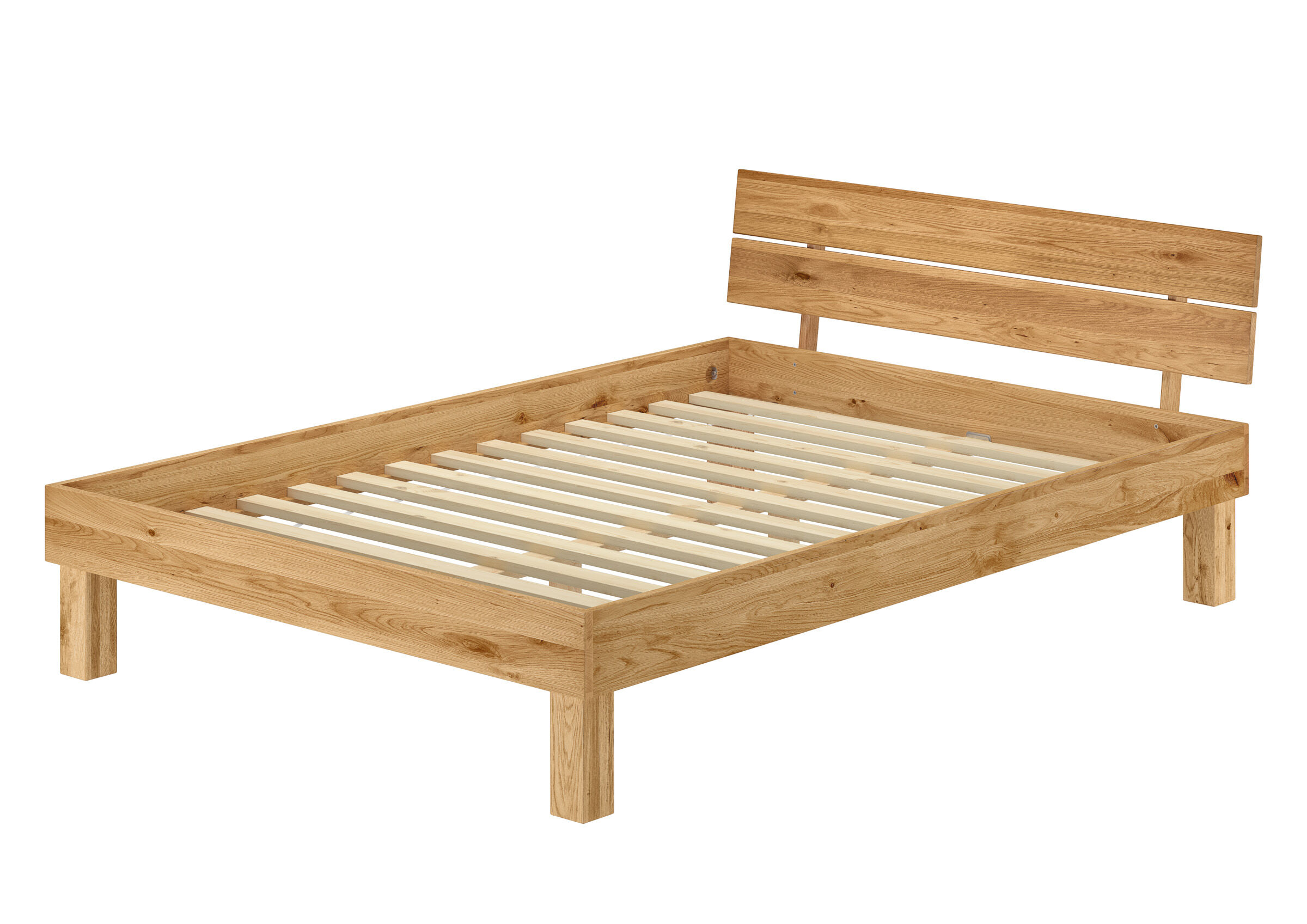 holzbettrahmen, holzbettrahmen m, bettgestell, lattenrost, naturholz, Doppelbett 140x200 Eiche mit Rollrost