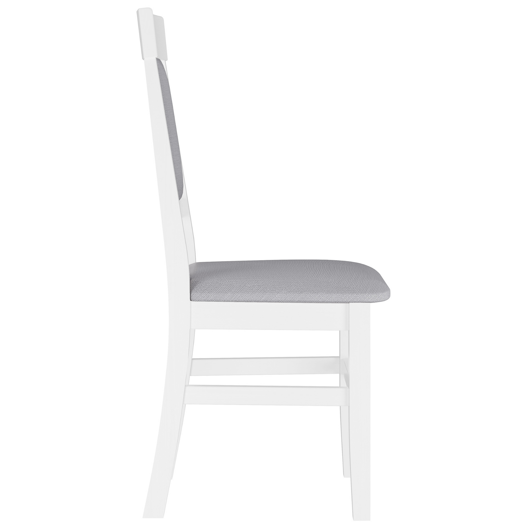Stuhl, Weiße Farbe, Polsterstuhl, Holzstuhl, Stuhlsitz grau,  Stabiler Holzstuhl aus massiver Kiefer, Modell 25 Bezug Grau, waschweiß lackiert, Modernes Design mit gepolstertem Sitz und Lehne