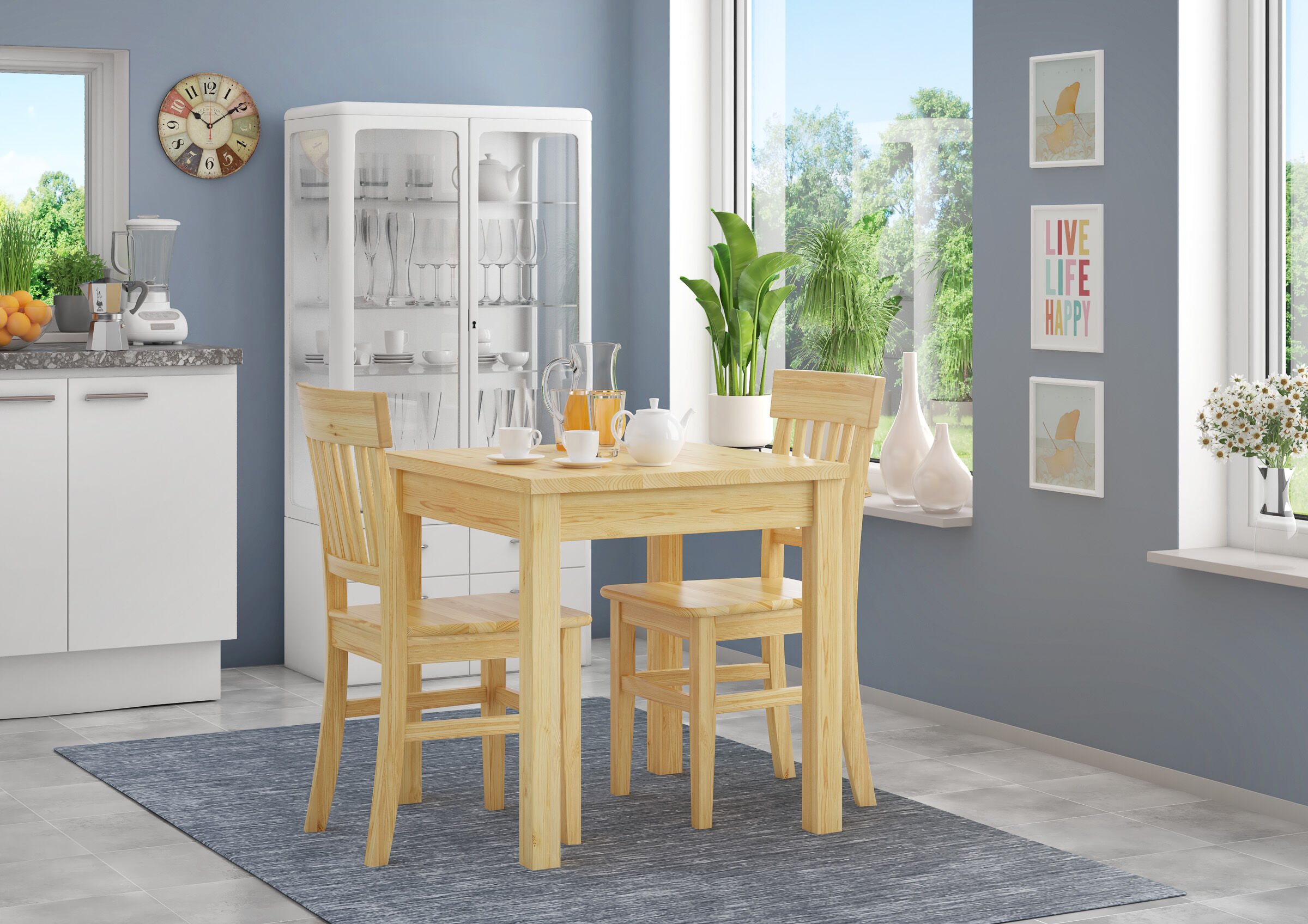 Küche, Esstisch, Holzmöbel, Besteckglas, Gläserregal, Tisch Kiefer