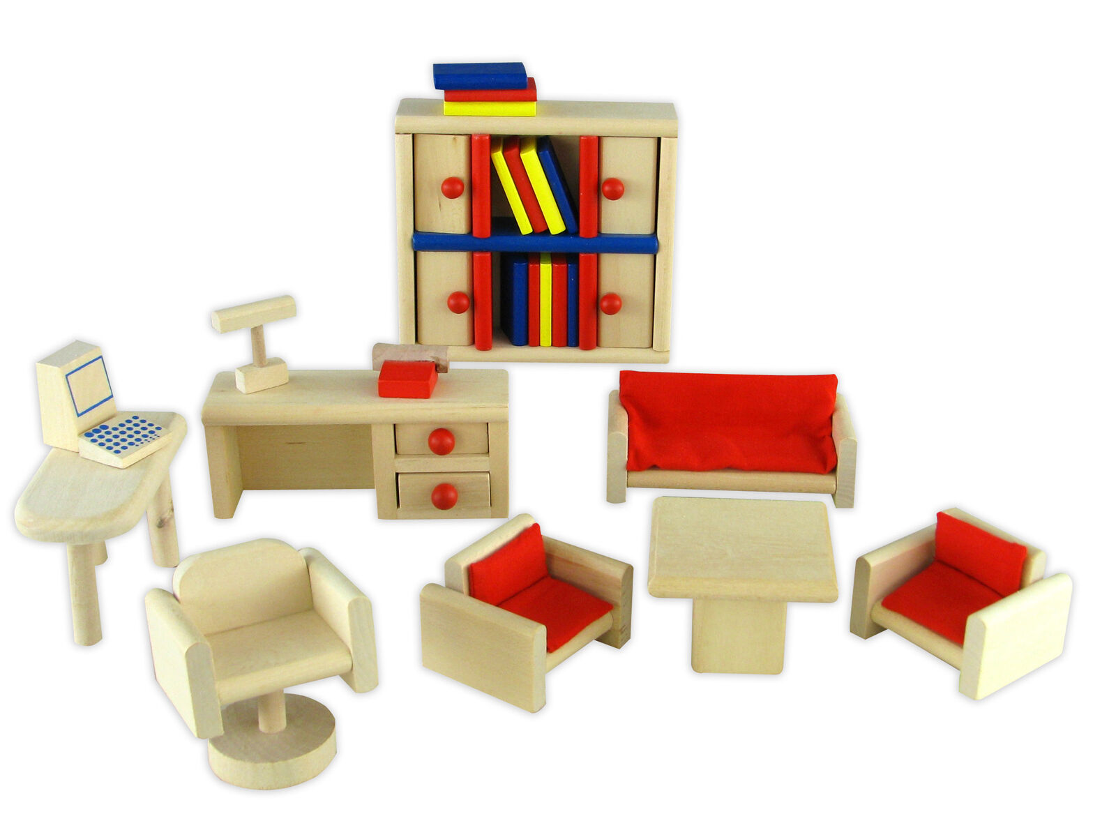 Holzspielzeug, Miniaturzimmer, Möbelset, Kindersofa, Bücherregal, Einrichtung für Puppenhaus