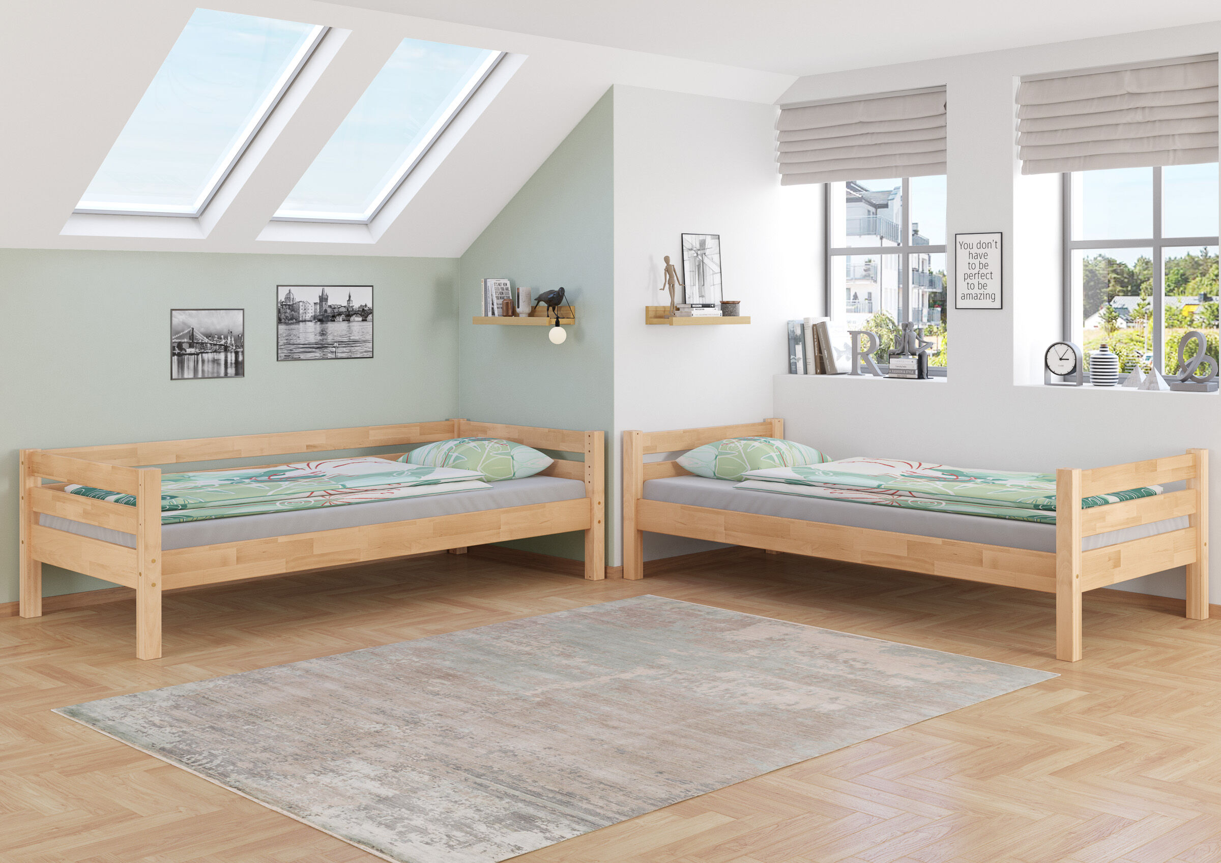 Stockbett, zwei Einzelbetten, Holzrahmen, Doppelzimmer?, Lattenrost?, Zimmerbild des Etagenbettes 90x200 cm