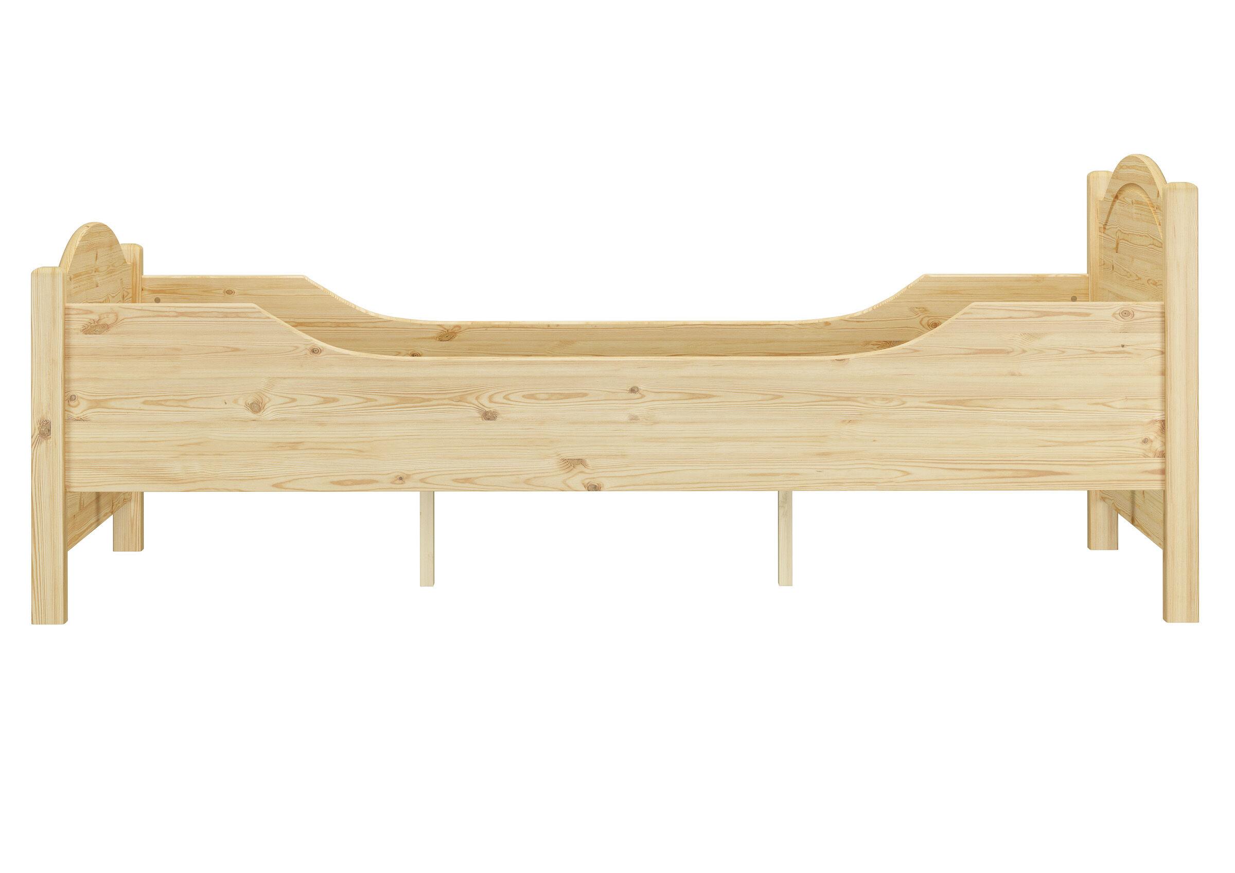 Holzbett, Kinderbett, Holzbettenrahmen, Massivholz, Kopf- und Fußteil, Geformte Lang-Teil des Bettes