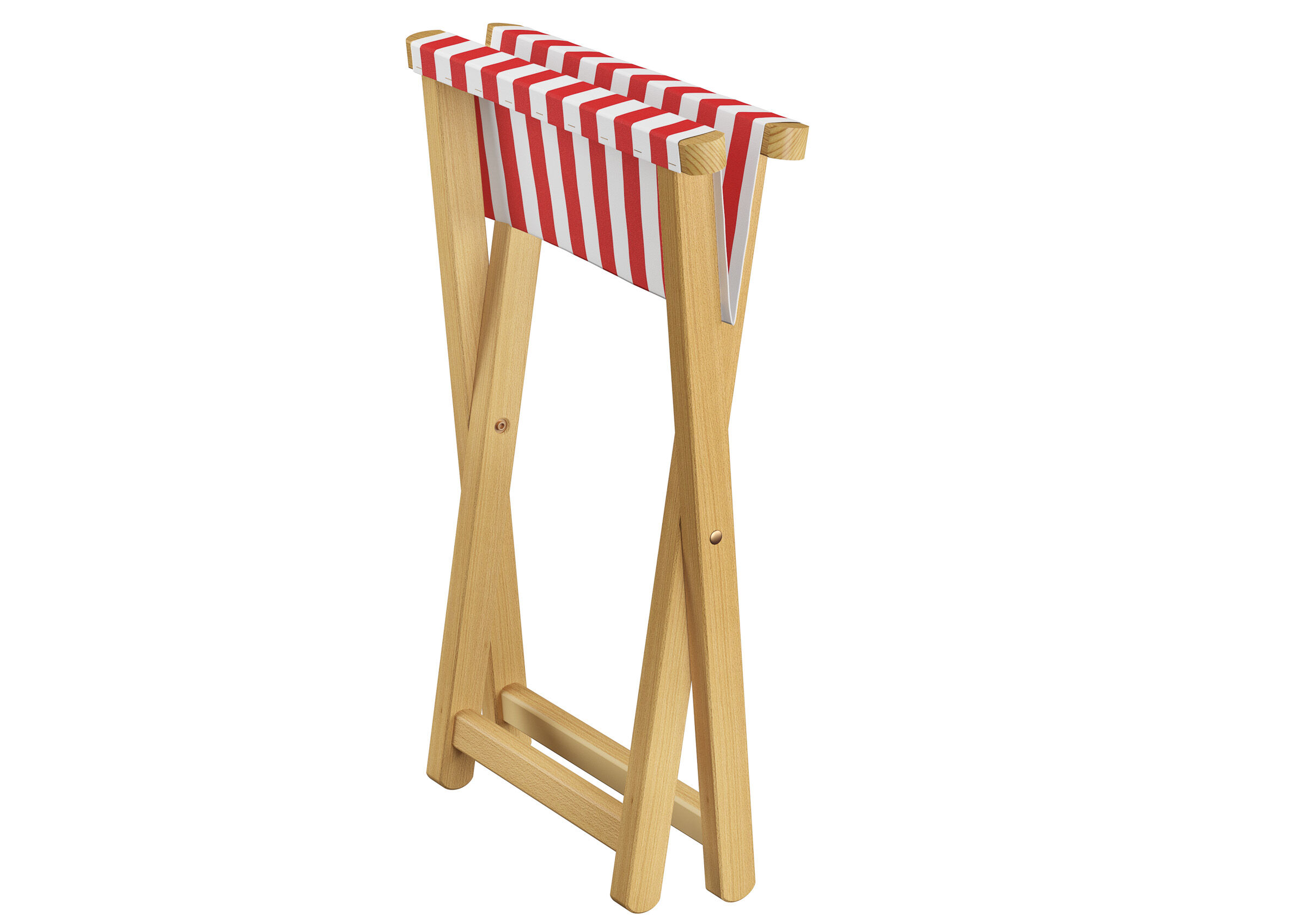 Strandkorb, Holzgestell, Rot-Weiß Streifen, Sonnenschirm, Kaufbar (Deko), Klappfunktion des Hockers