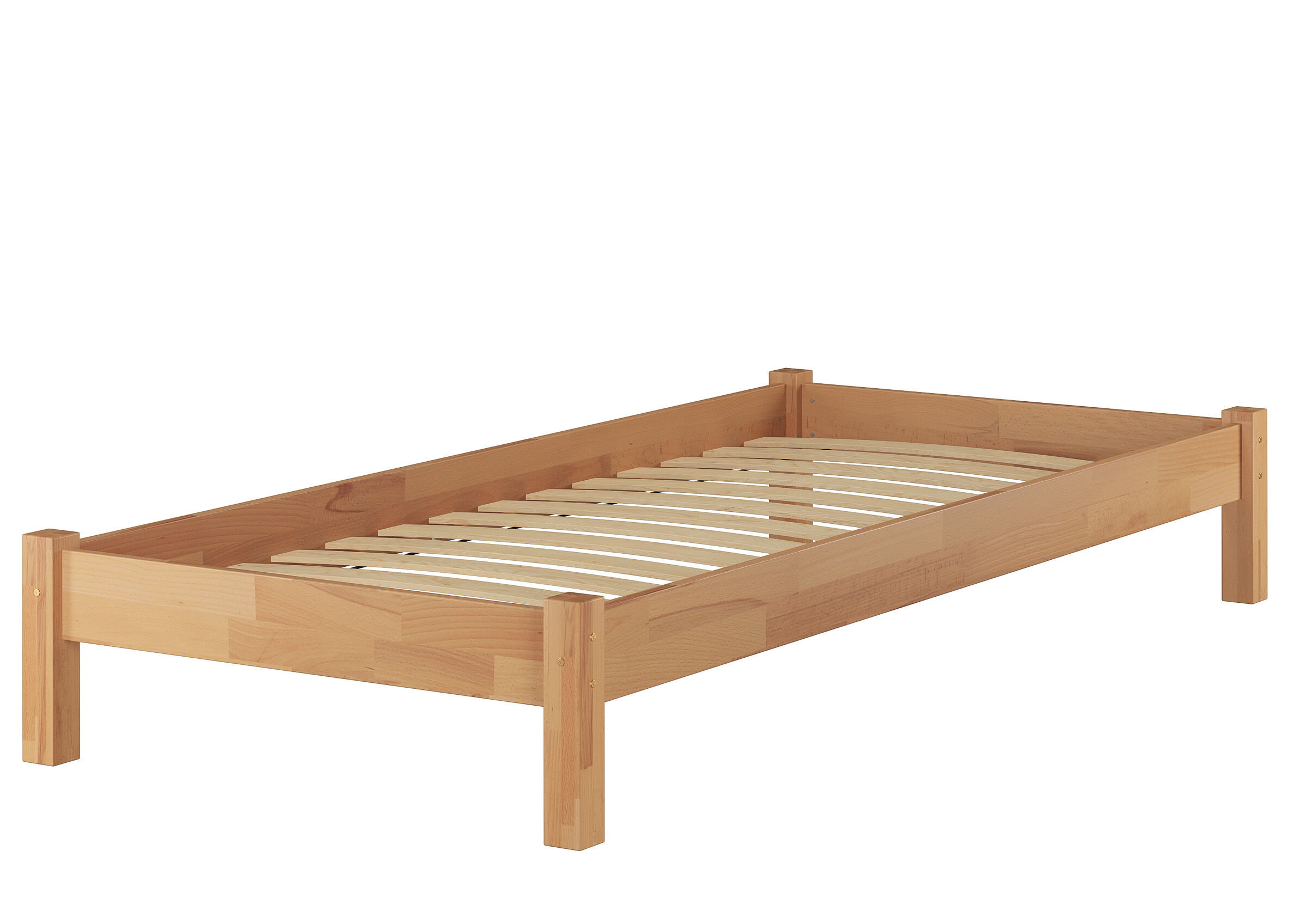 Holzbett, Holzrahmen, Bettgestell, Holzlatten, Naturholz, Buche Bett mit Federleisten
