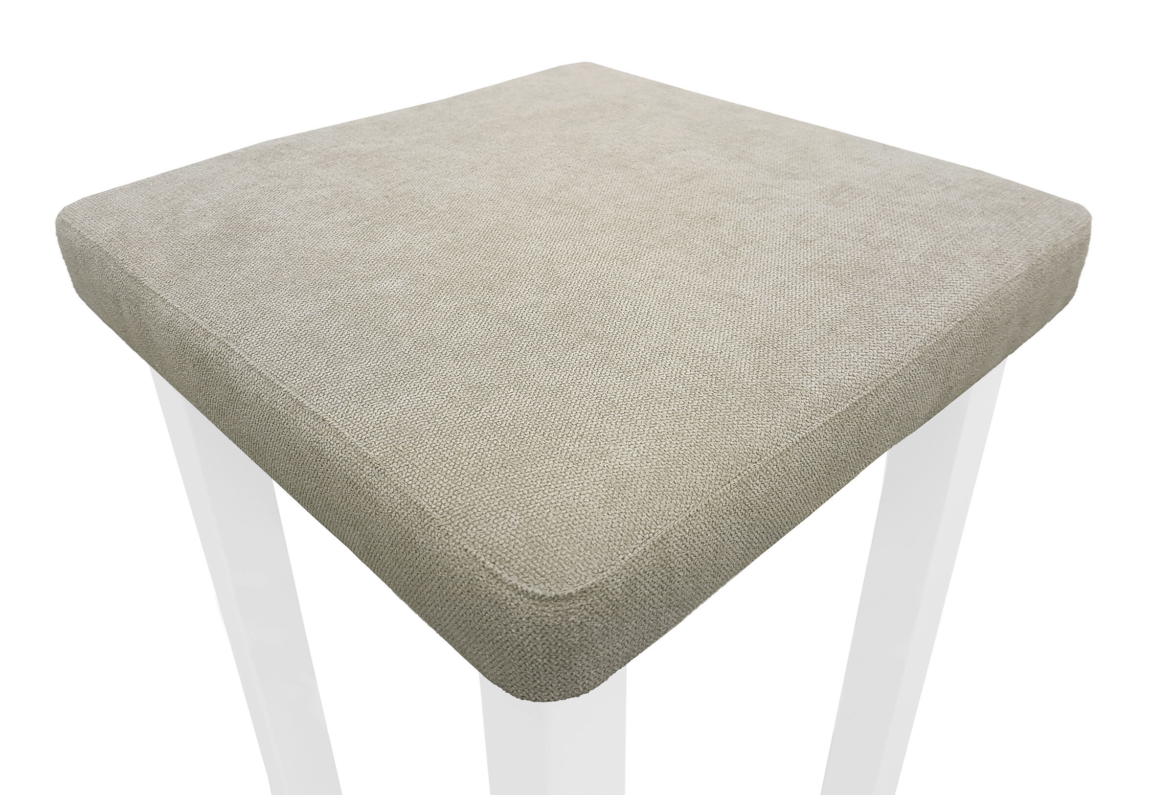 Sitzhocker, Bezug, Beige, Holzstuhl, gestell weiß, 80cm-gepolsterter-Barhocker-taupe
