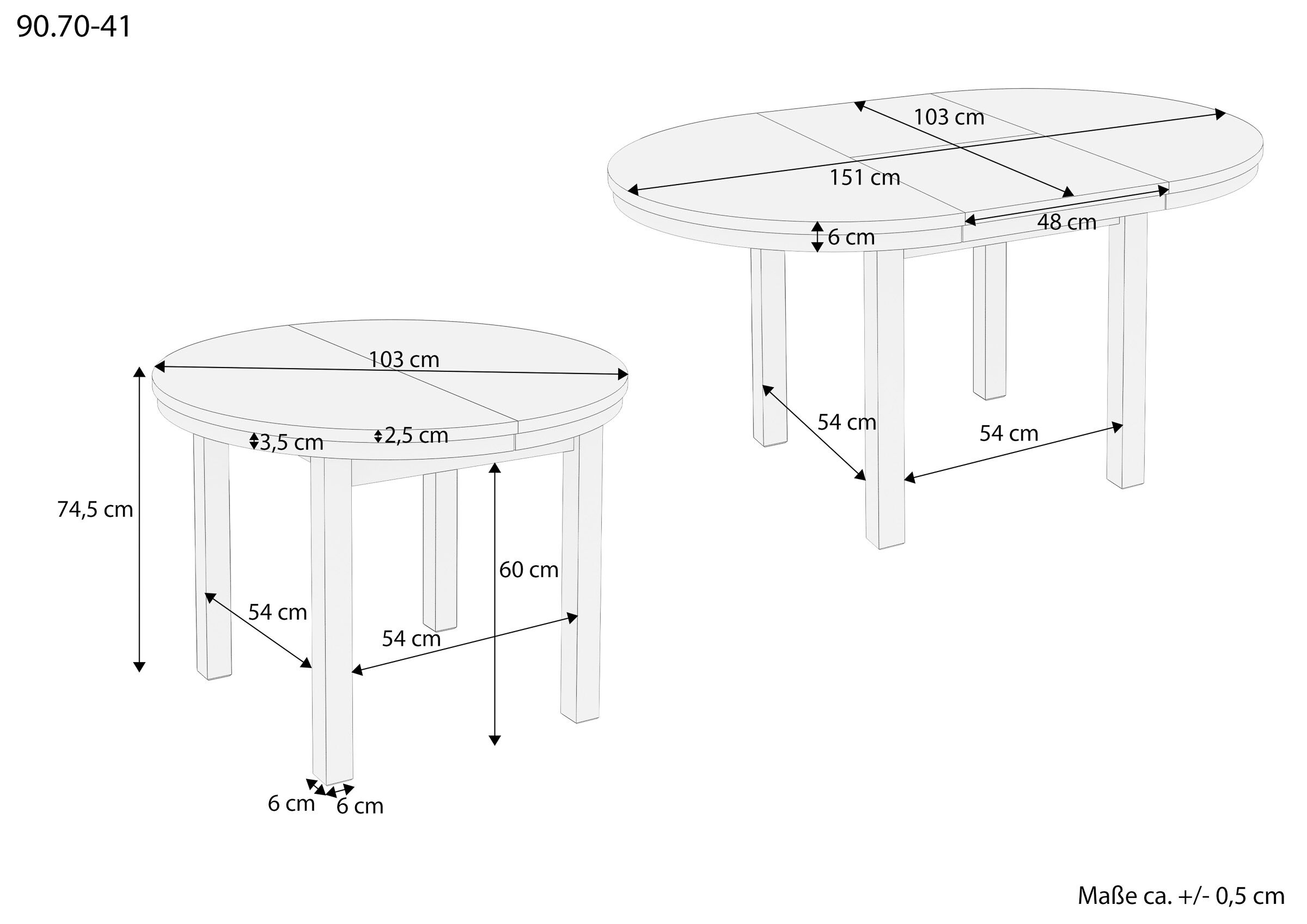 runder Tisch, Holz, ausziehbar, runde Tischplatte, Maße Tisch, Maße des runden Tisches