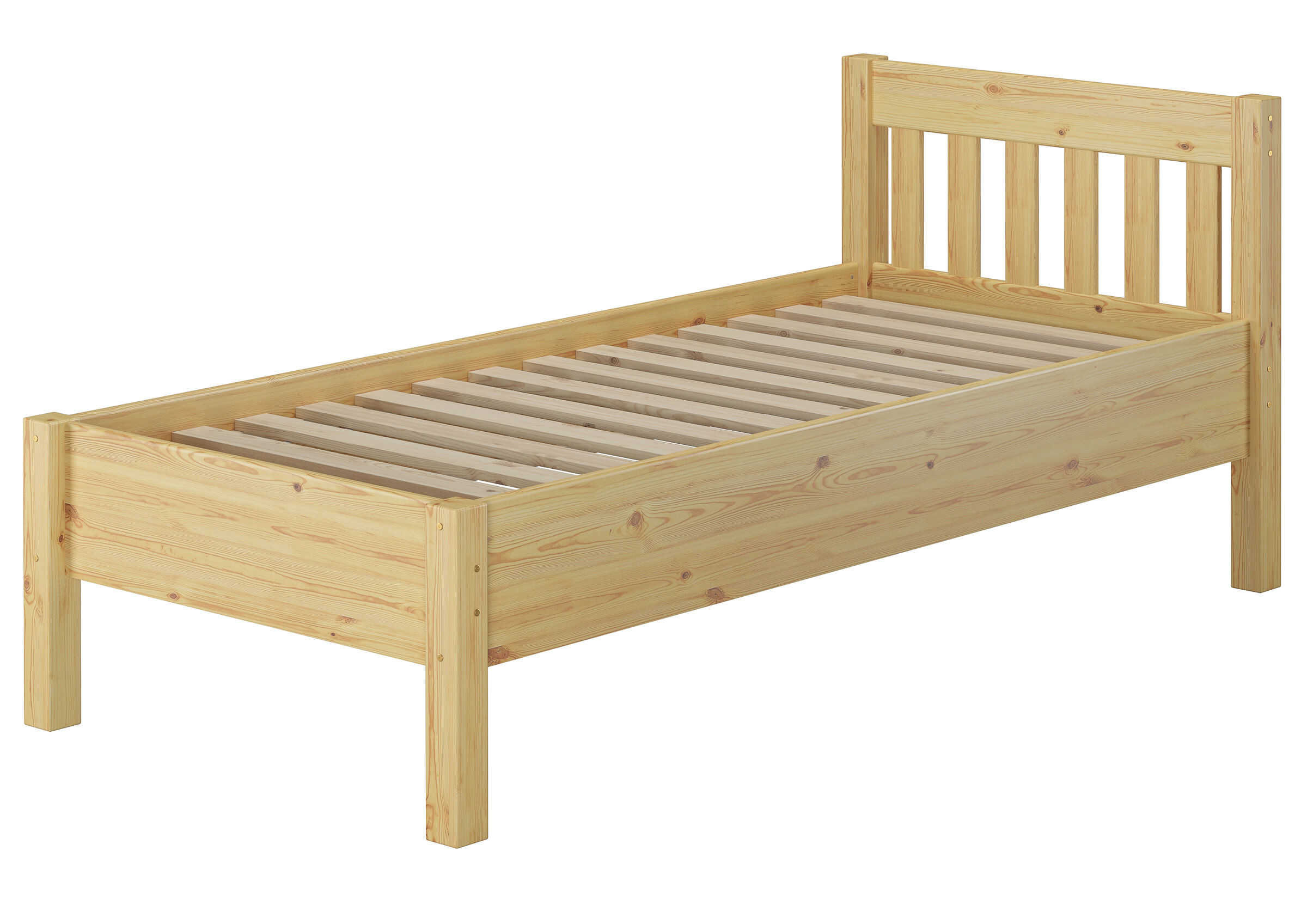 Holzbett, Einzelbett, Naturholz, Lattenrost, Holzbettrahmen, breiteres Seniorenbett