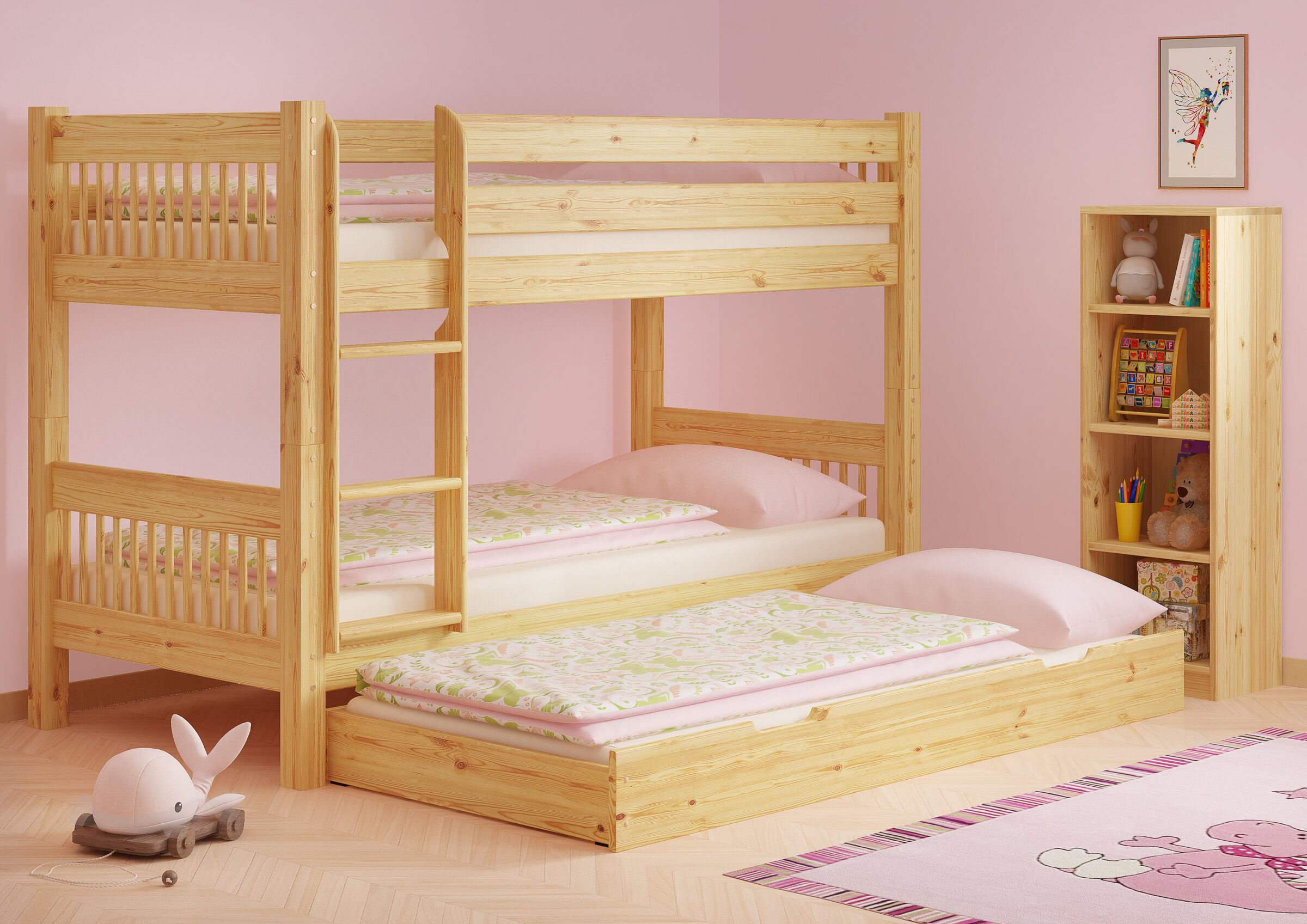 Kinderstockbett aus Massivholz mit wählbarem Zubehör, Liegefläche 90x200 V-60.12-09Ni70