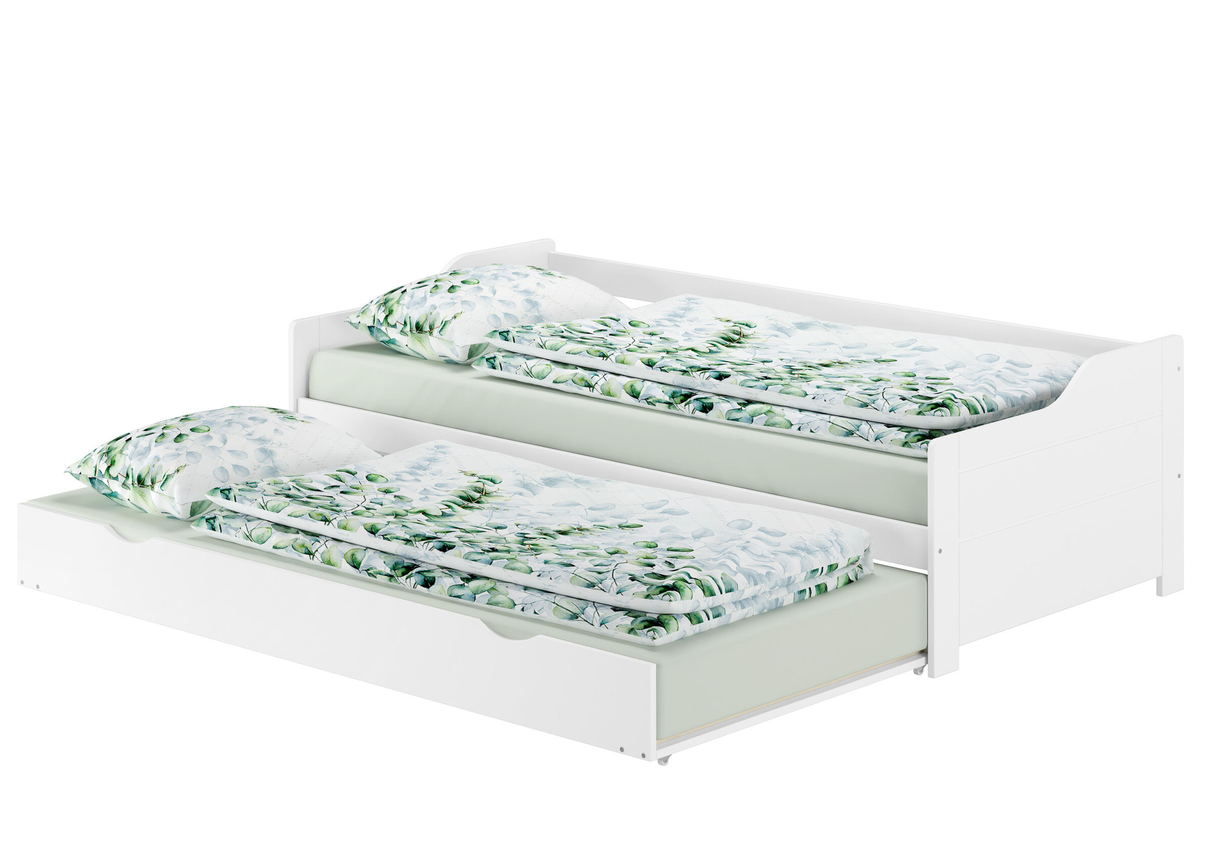 Pflegebett, Ausziehbett, Maßgefasstes Bett, Matratzenauflage, Schlummer-Komfort, Massivholzbett ausziehbar 90x200