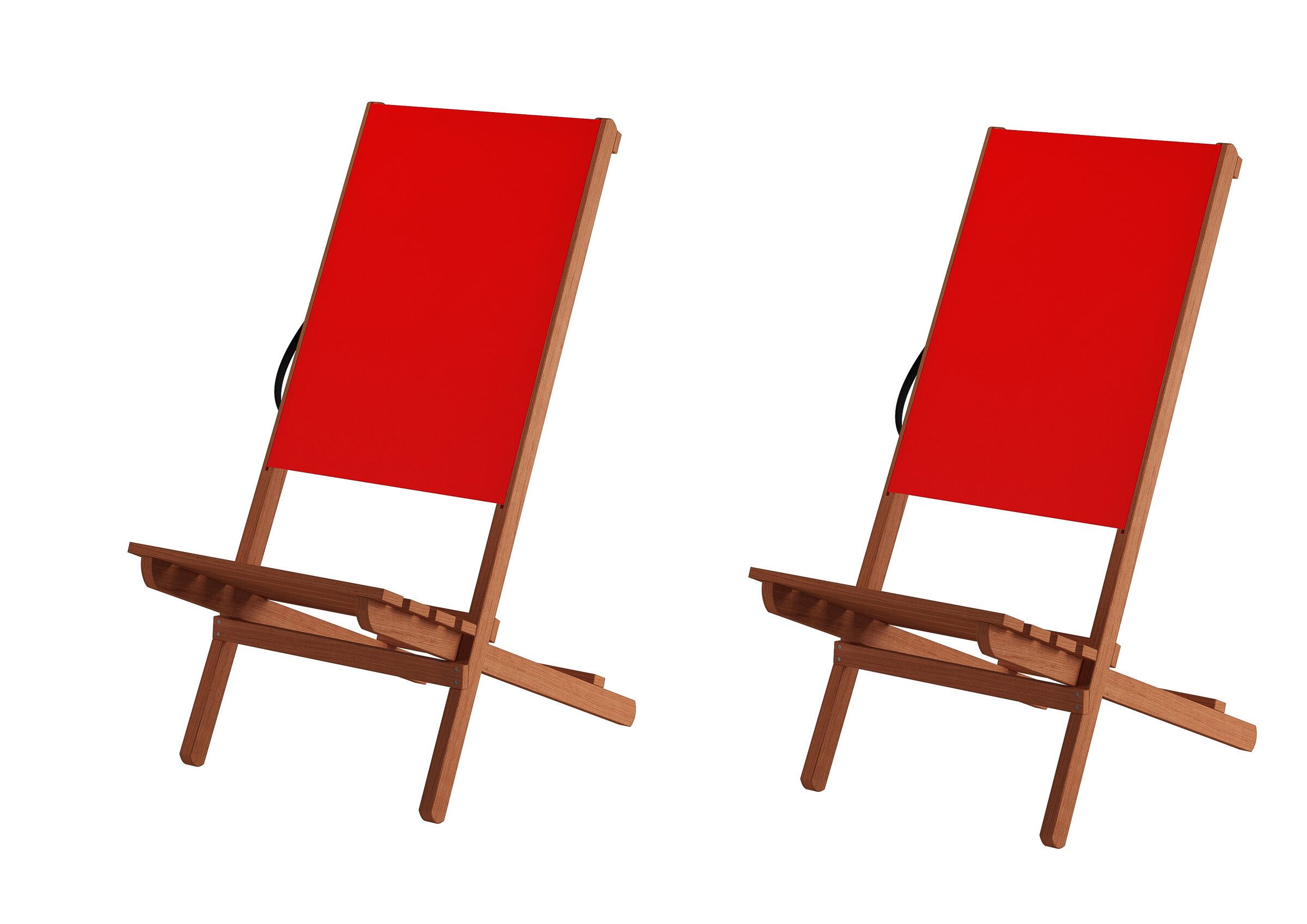 Liegestuhl, Holzgestell, Roter Bezug, Klappsessel, Doppelset, 2 Stück große Anglerstühle rot