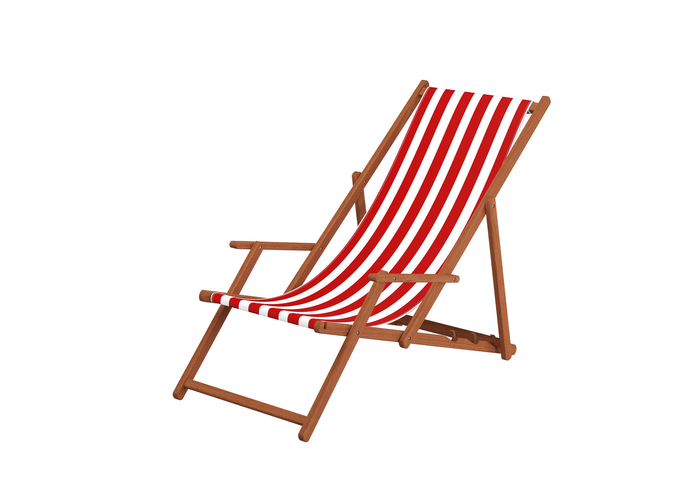Strandkorb, Holzrahmen, Rot-Weiß, Stuhlliege, Sommermöbel, Strandstuhl mit rot-weißem Sitzstoff