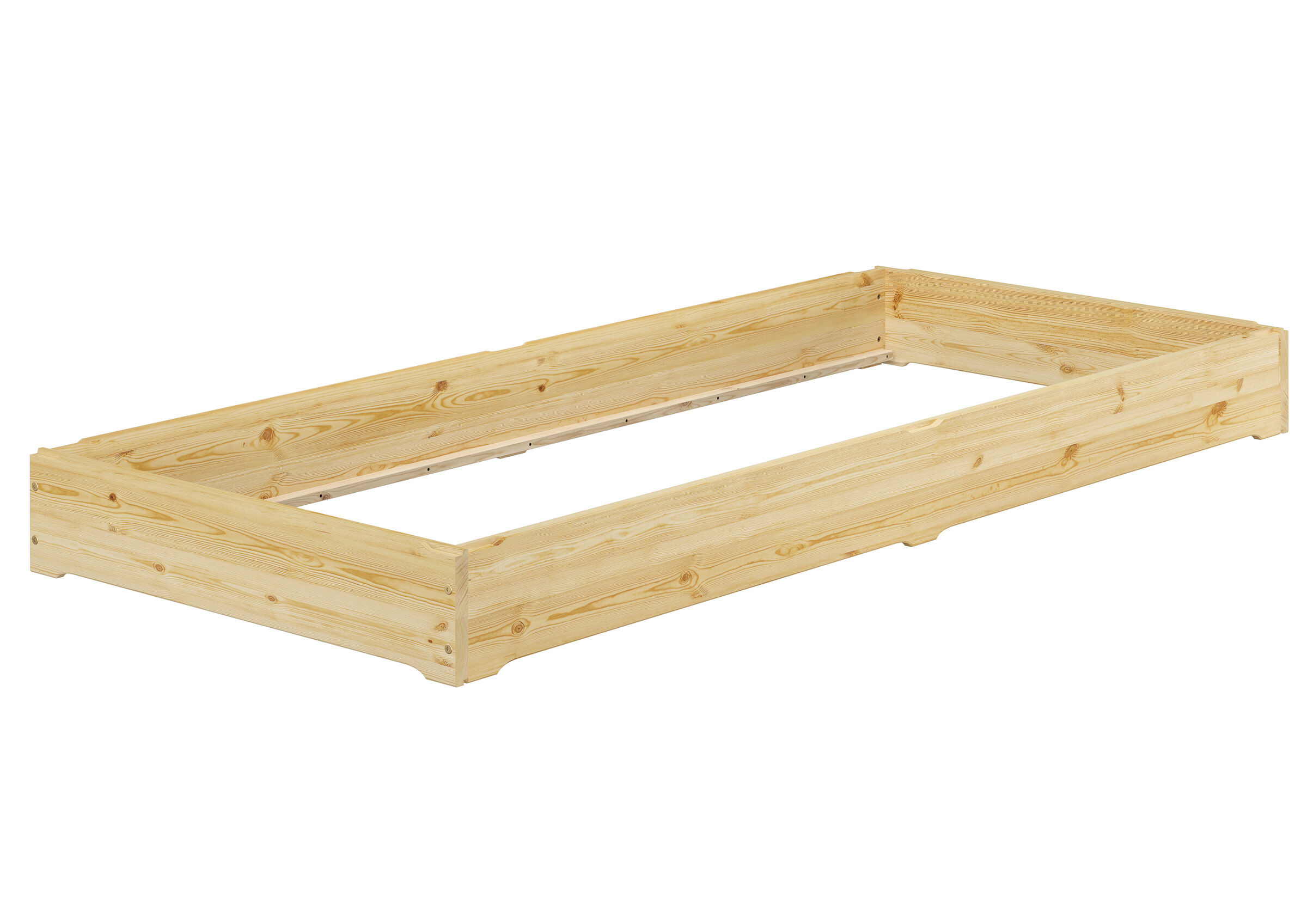 Holzbettlaufsystem, Holzrahmen, Holzbettgestell, Kiefernholz, Naturholz, Schönes Niederflurbett 90x200 aus Kiefer