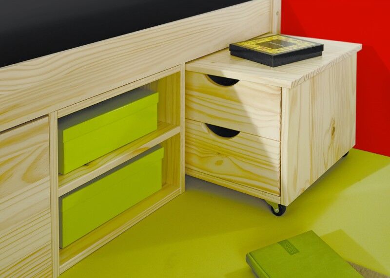 Holzschrank, Nachttisch, Schubladen, Rolladner, Grün, Nachttisch einschiebar mit Rollen