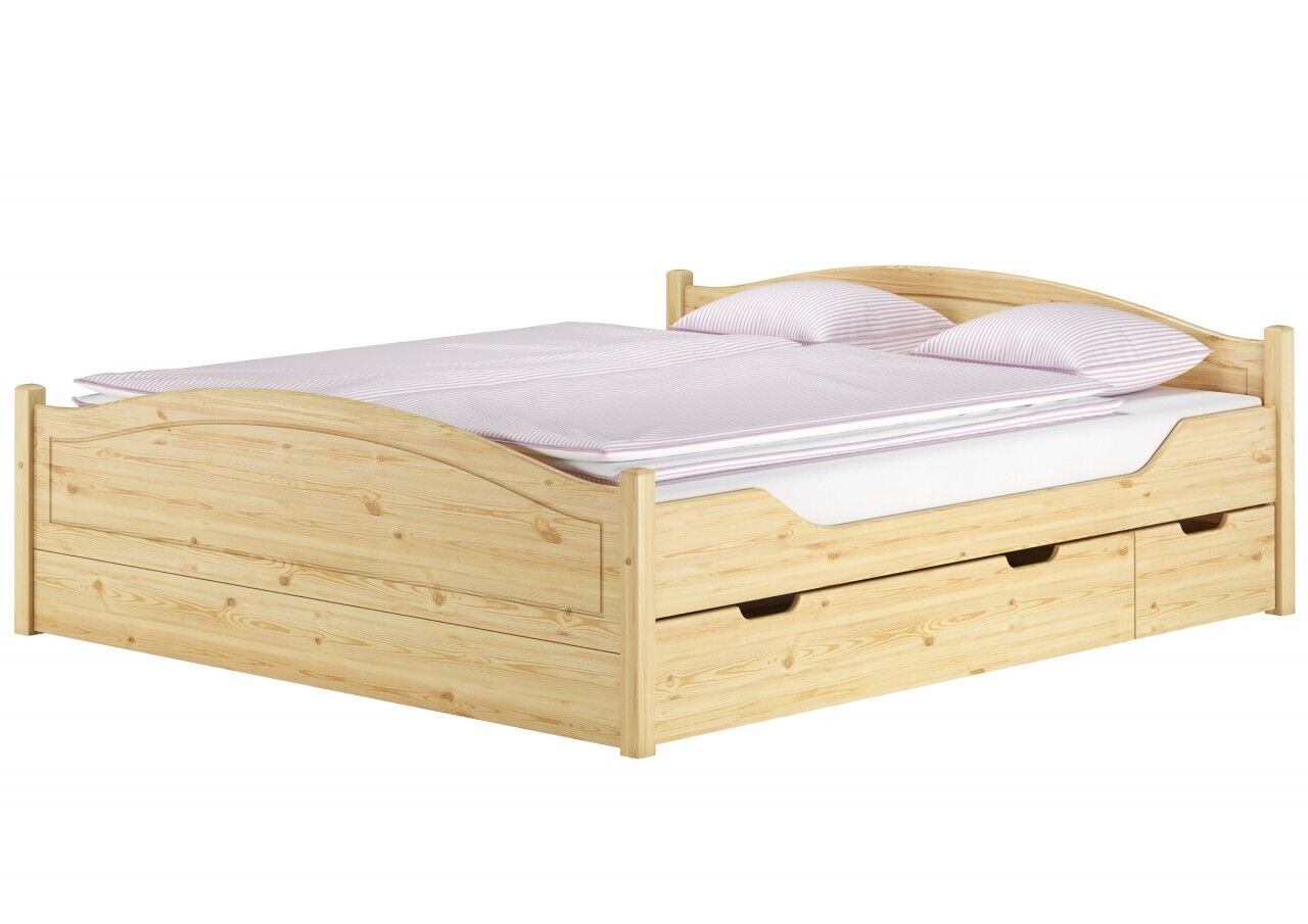 Holzbett, Naturholz, Bettgestell, Schubladenkasten, Doppelbett, Massivholzbett Landhausstil Kiefer natur