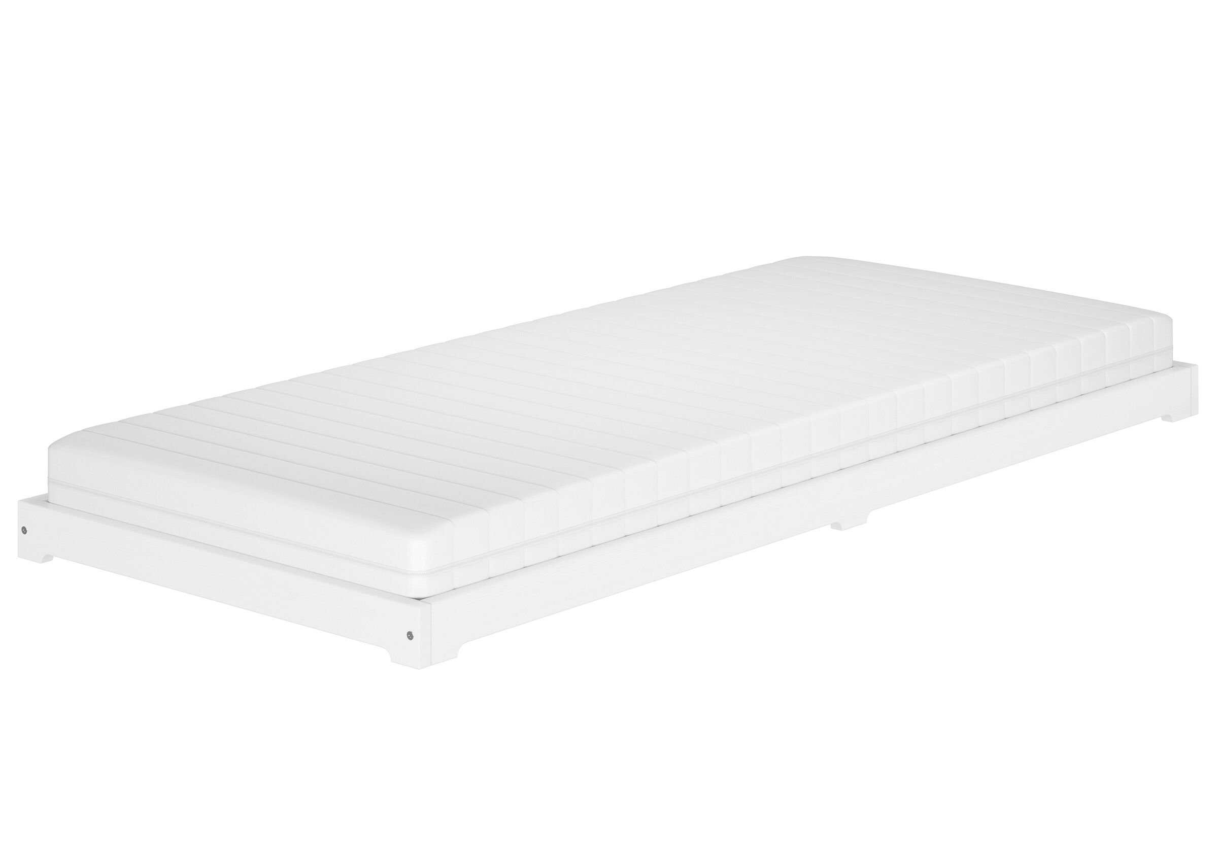 Niedrigflurbett-weiß-90x190 Moebel, Matratze, flaches Bett Kurzgröße 90x190