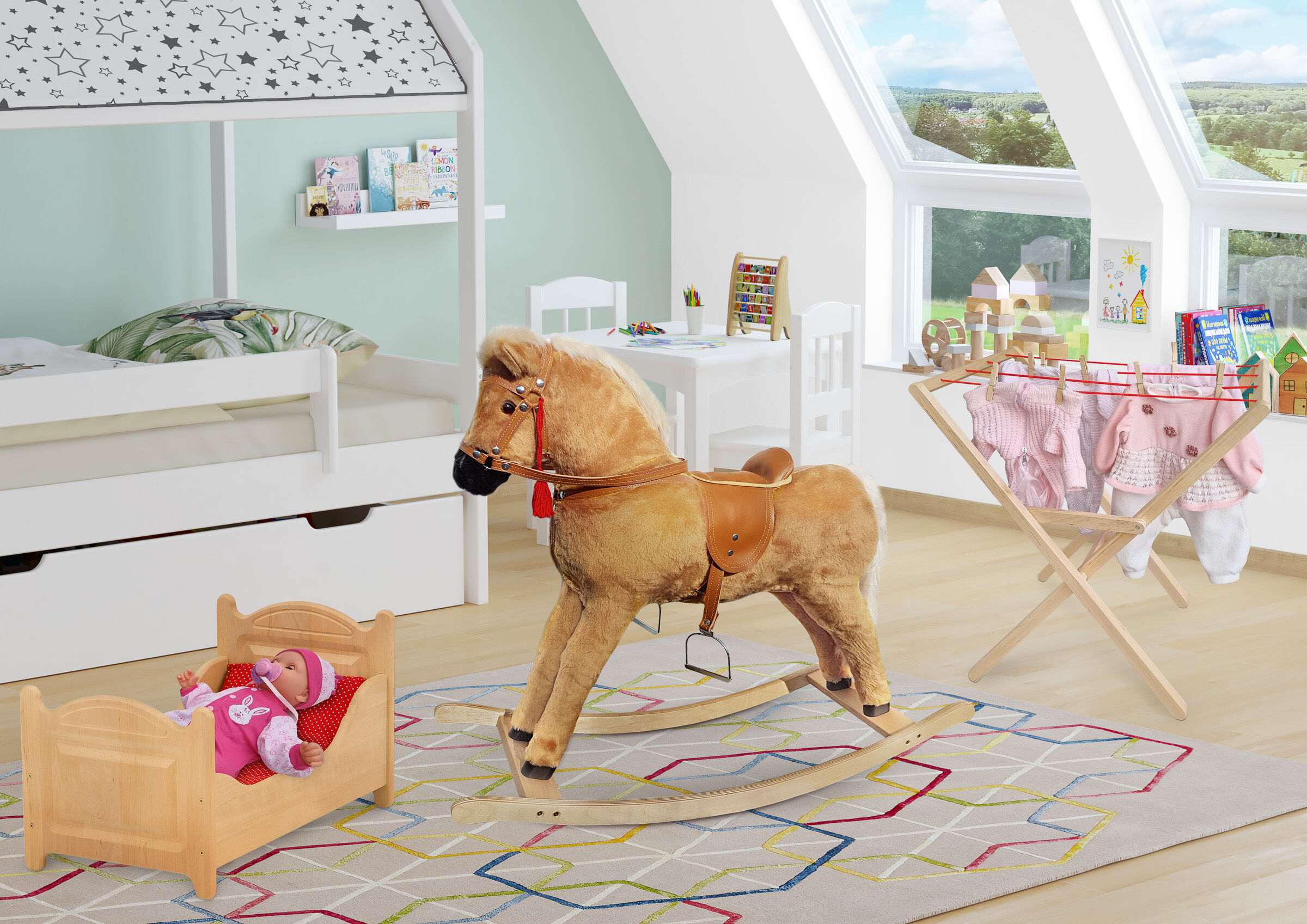 Spielzeug, Kinderzimmer, Pferde-Spielzeug, Krippe/Bettsystem, Kleiderständer,