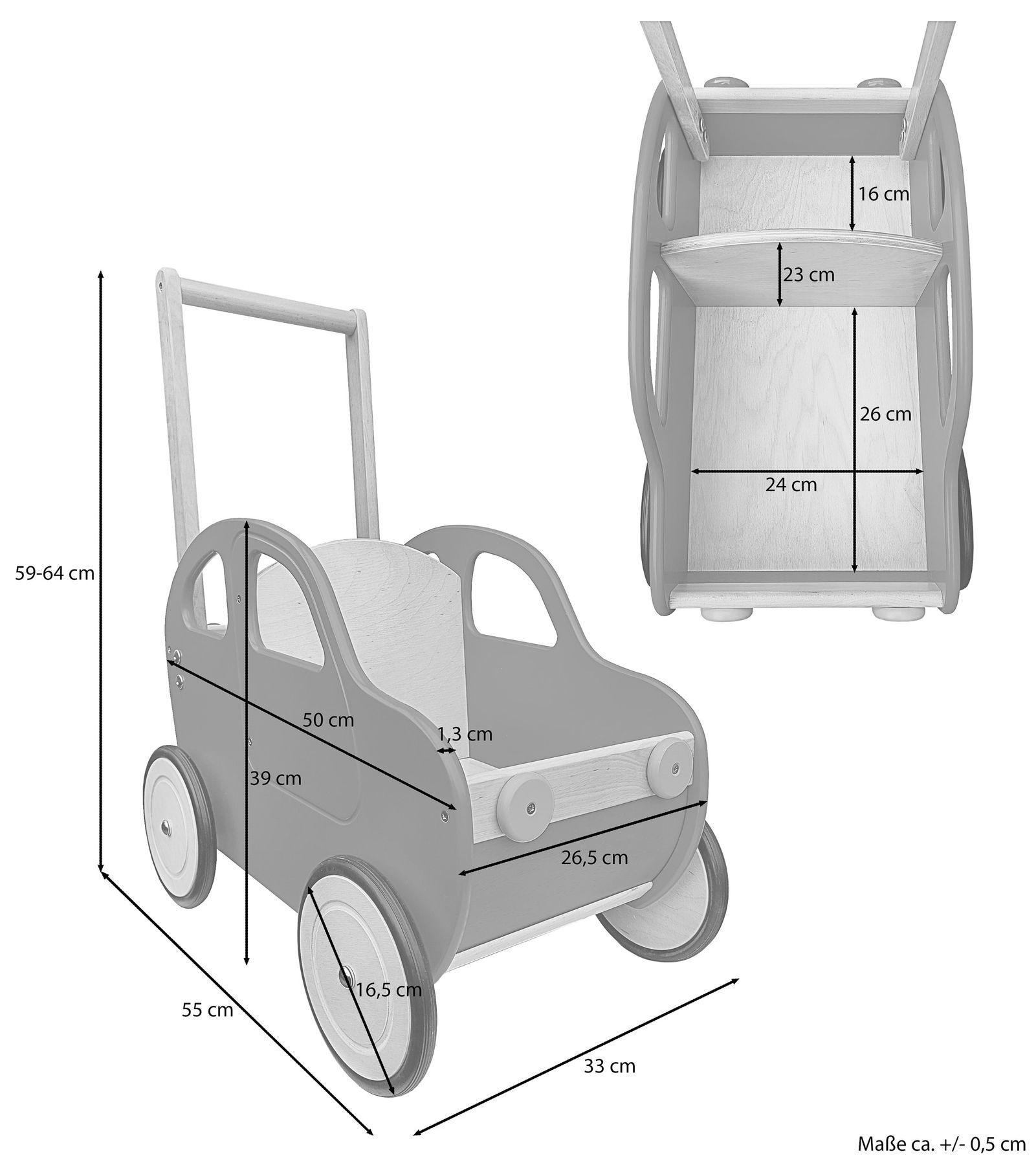 Kinderwagen, Holz, Wagen, Puppenwagen, Maße, Maßskizze