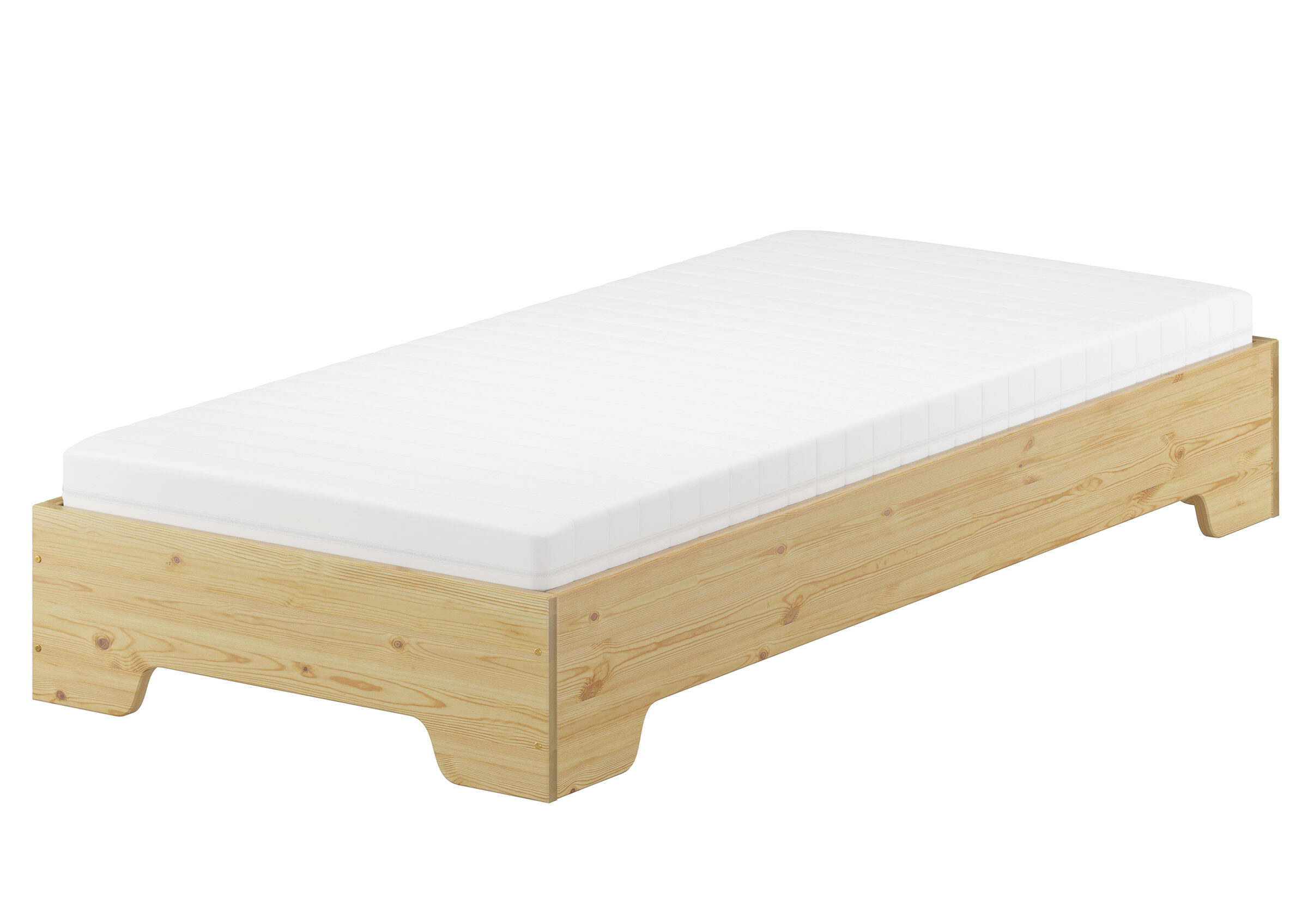 Einzelbett, Holzbett, Birkenholz, Lattenrost, Matratze, Kinderbett Kiefer natur mit Matratze