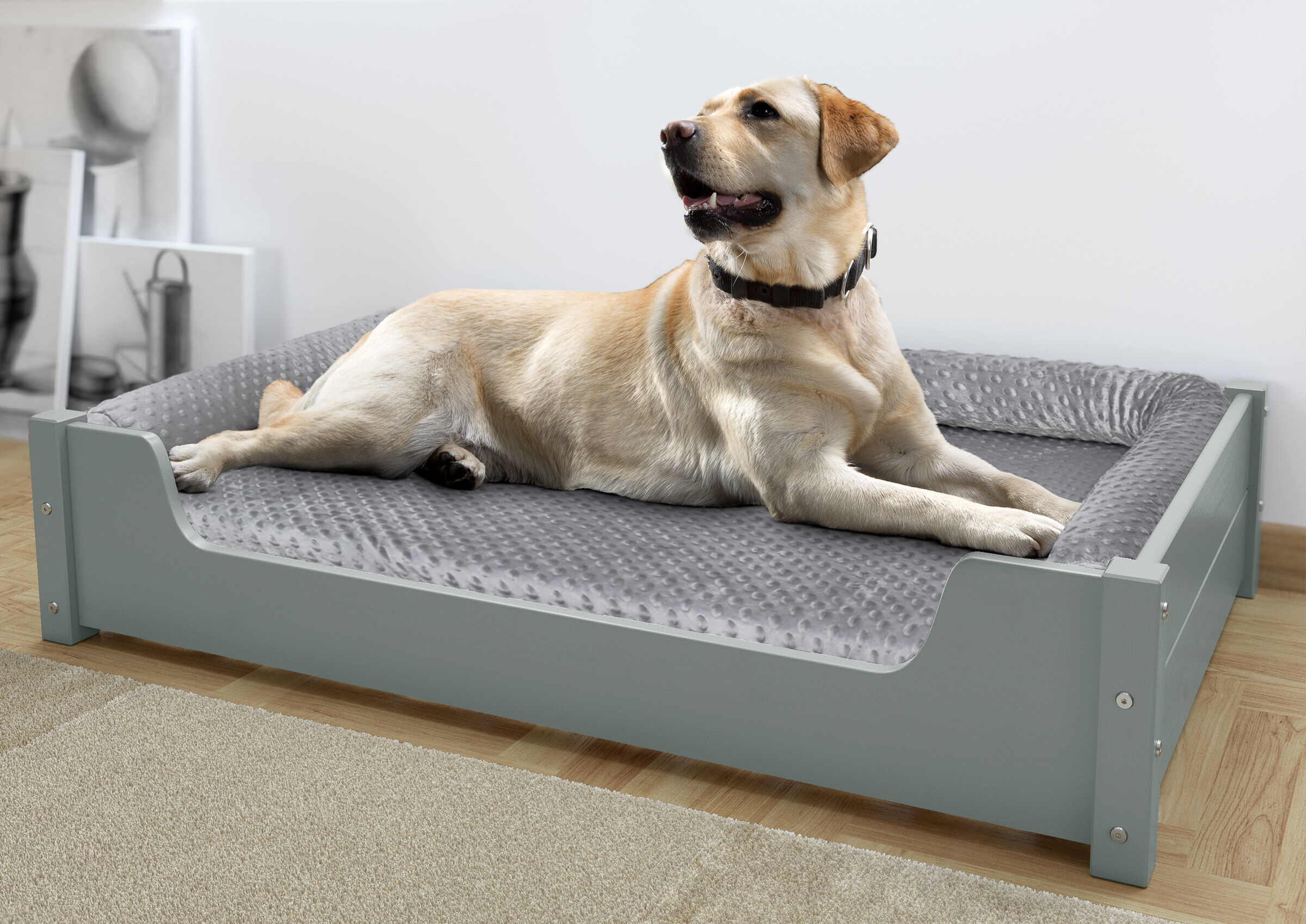 Hundebett, Hundebett mit Polster, Beige Hund, Hunde Liege, Kuschelbett, Hundebett grau für große Hunde