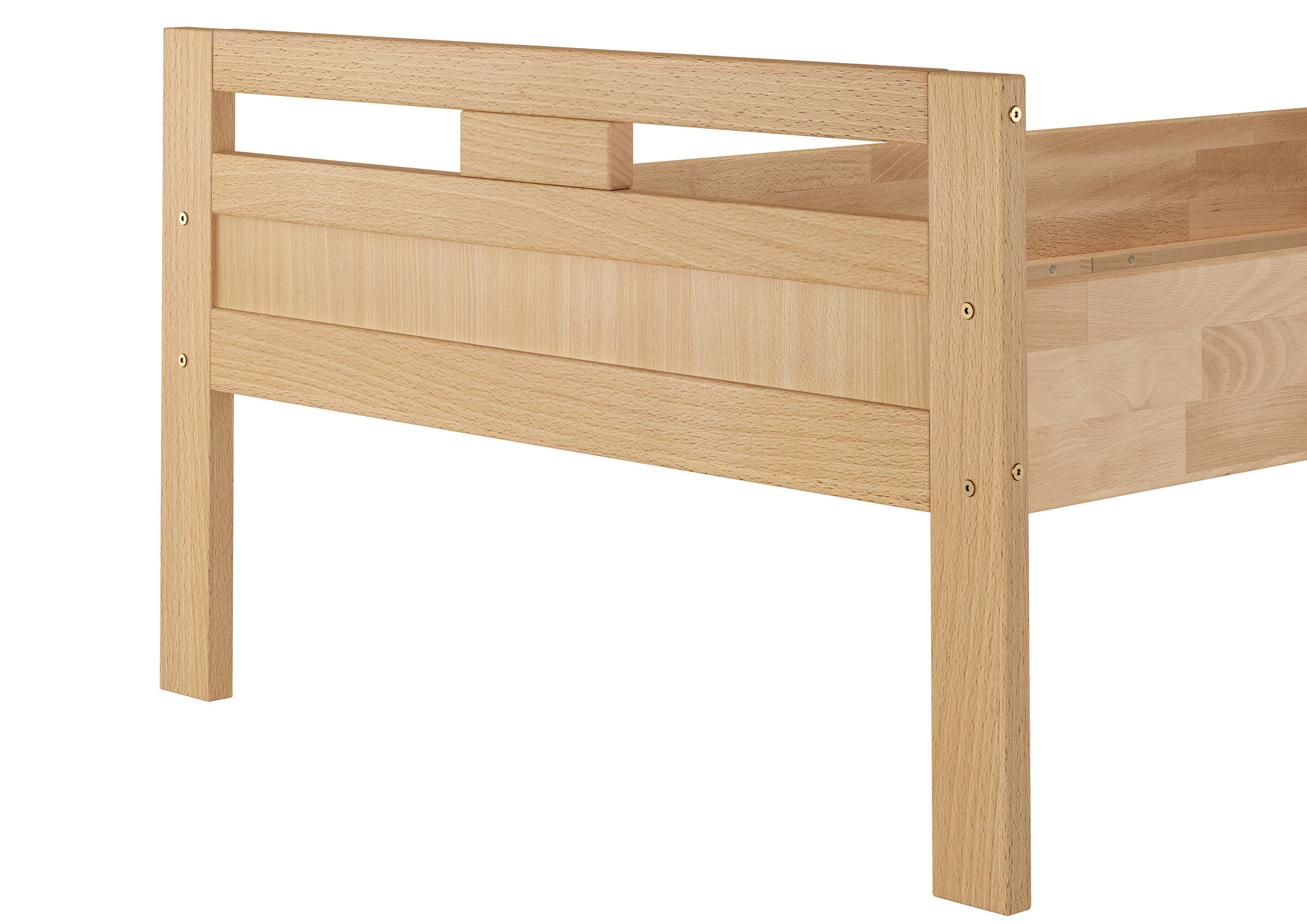 Holzbett, Kopfteil, Holzlatten, Naturholz, Lattenrostunterbau, Frontansicht Buche Bett natur