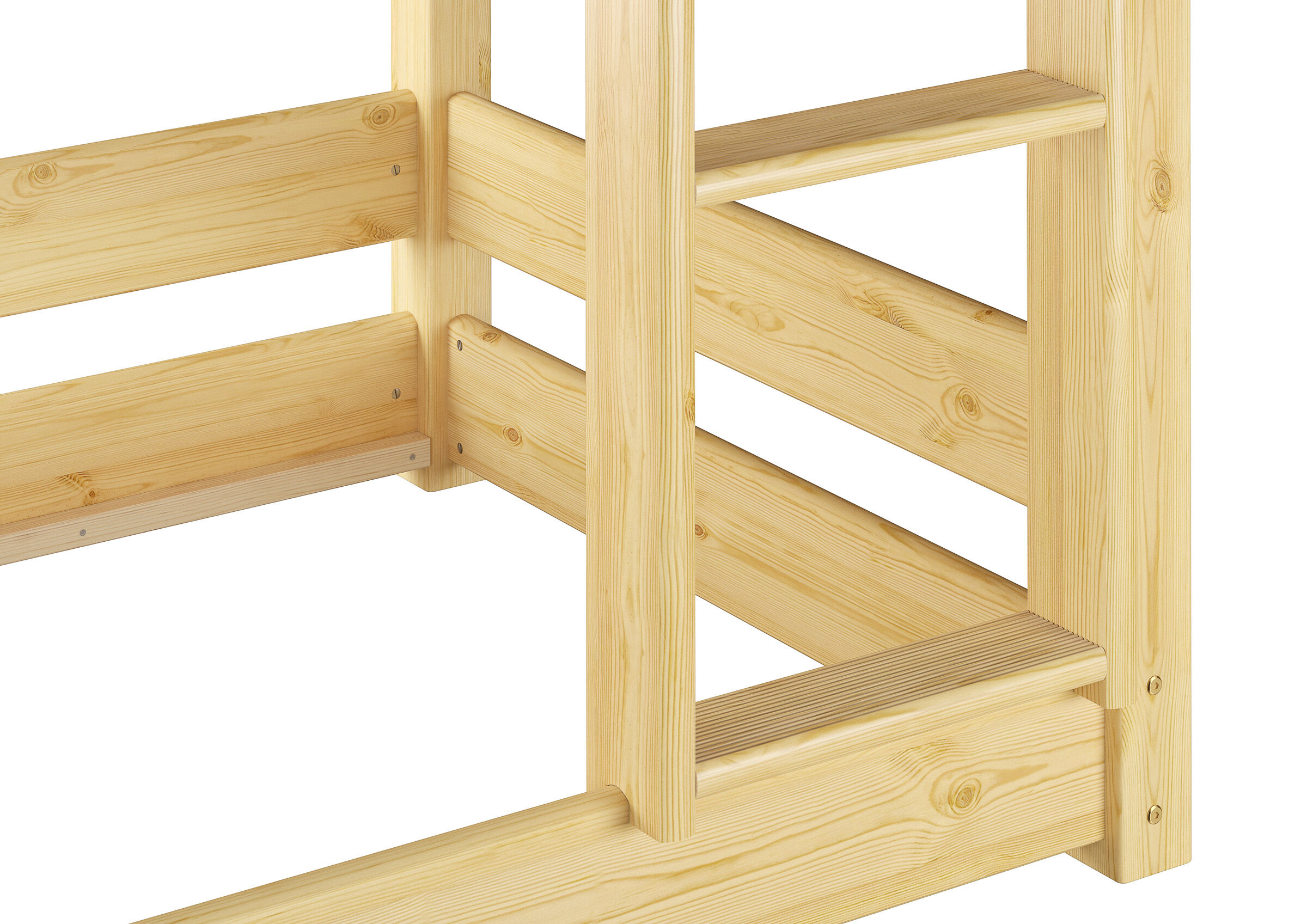 Holzregal, Holzgestell, Holzbretter, Kiefernholz, Holzstruktur, Leiteranbringung im Detail