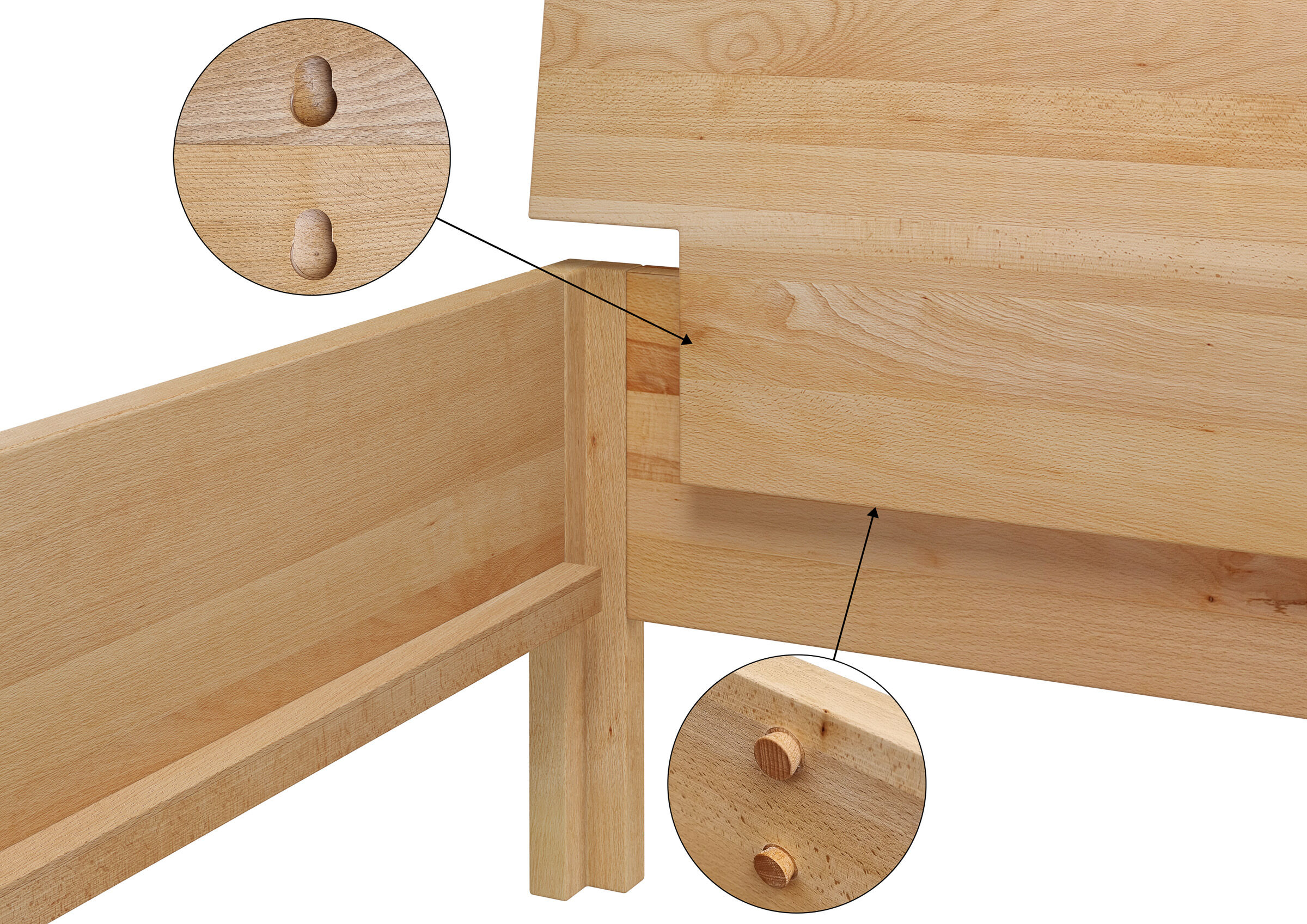 Holz, Bett, Massivholz, Kopfteil, Klemmverbindung, Zapfenverbindungen Holzbett