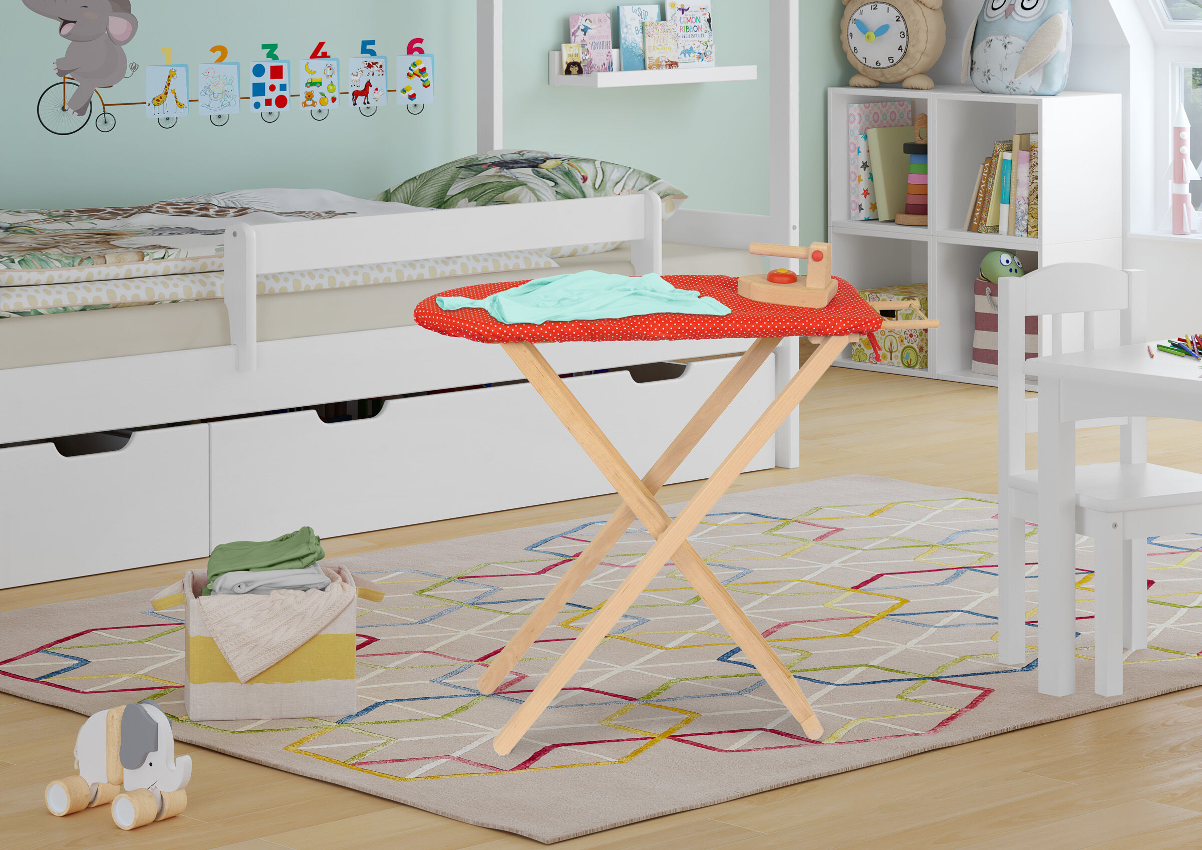 Kinderzimmer, Bügelbrett, Trockenwäsche, Holzgestell, Aufbewahrung, Spielzeug Bügelbrett