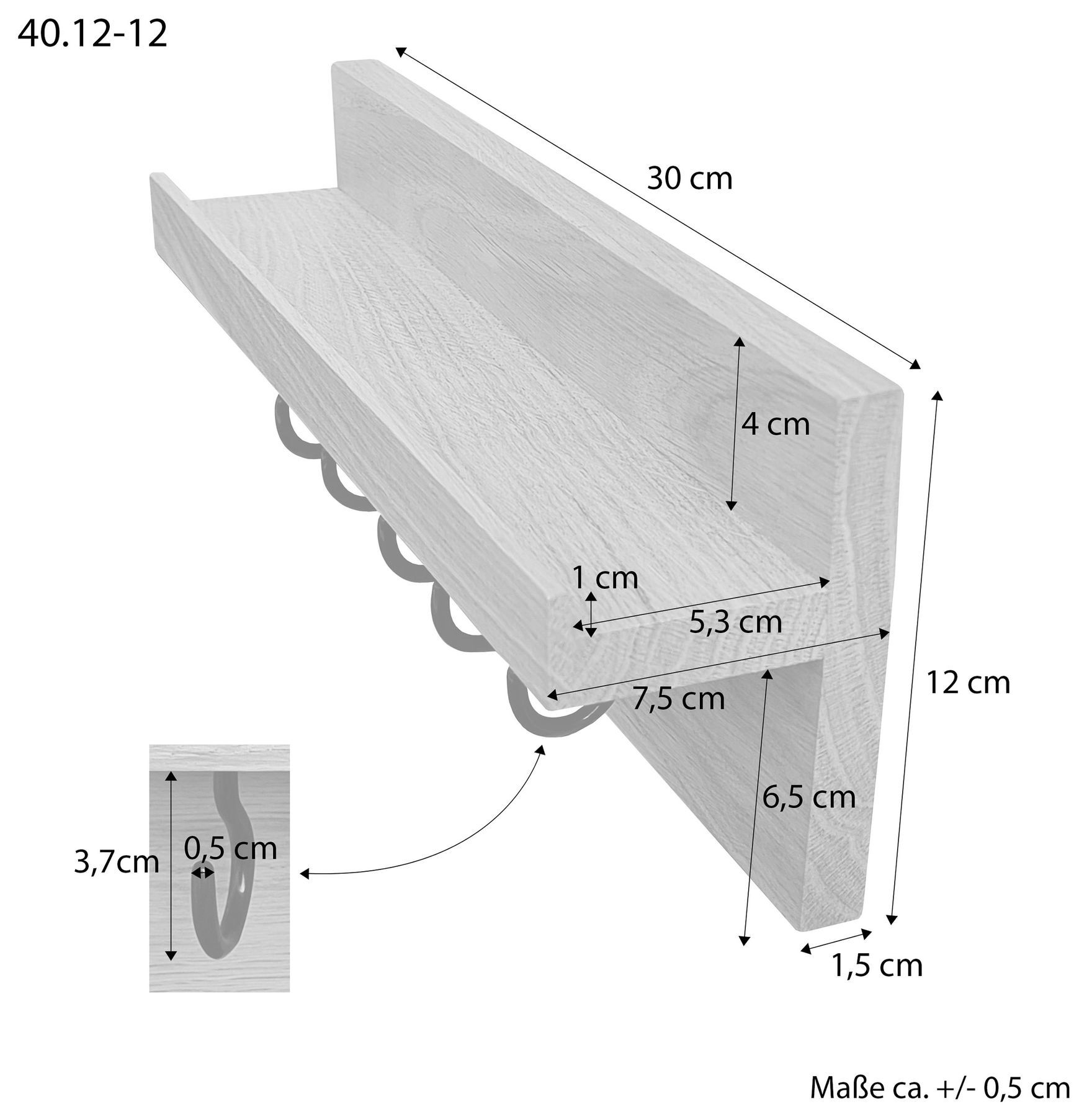 Haken, Wandgarderobe, Holz, Wandmontage, 6 Haken, Maße des Wandregals mit 6 Haken