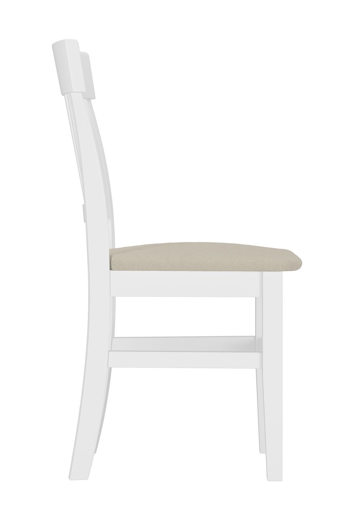 chair, white, wooden, padded seat, side view, Seitenansicht Küchenstuhl weiß mit beiger Sitzfläche