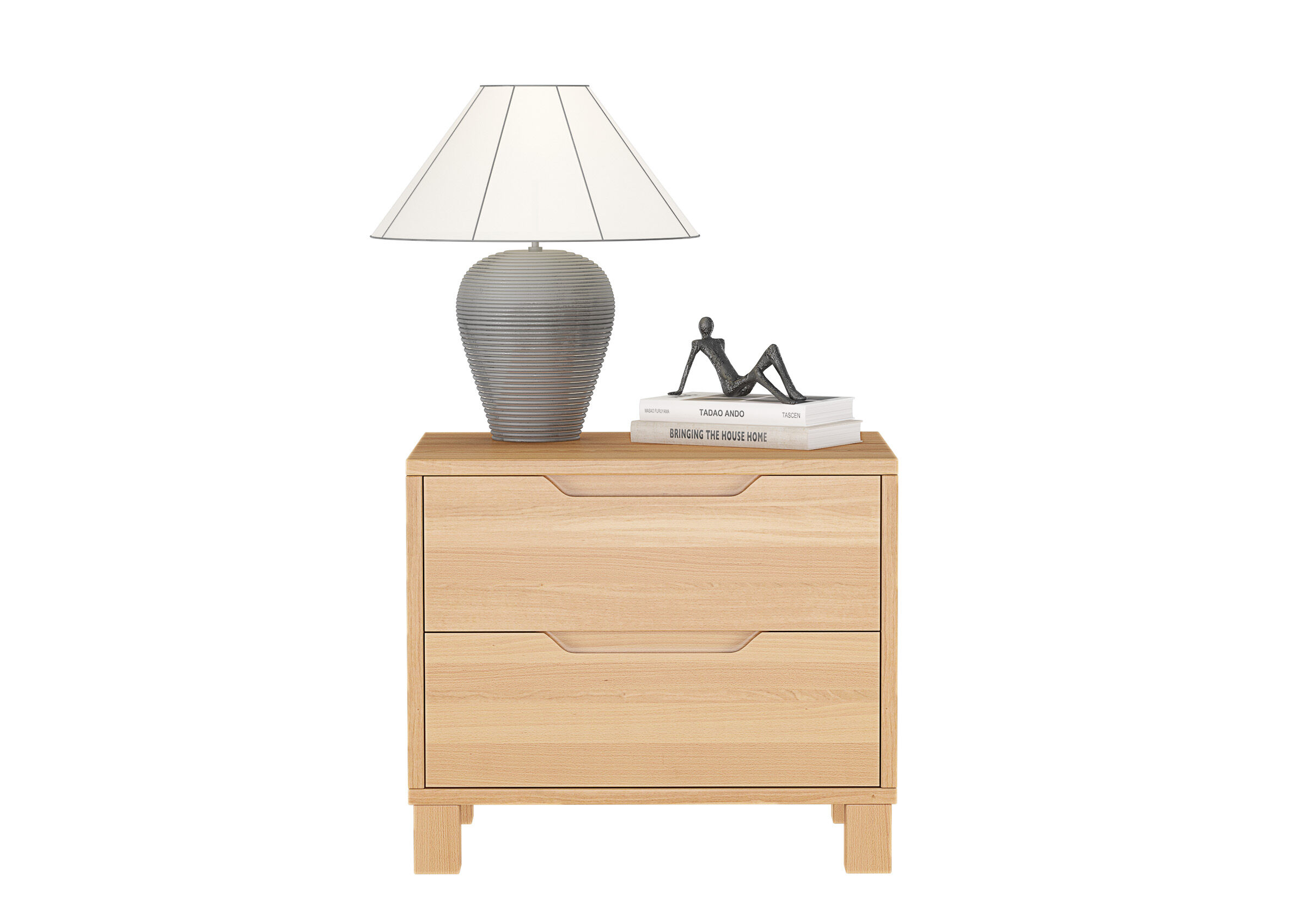 Nachttisch, Nachtkonsole, Holz, Schubladen, Tischlampe, Nachtkästchen aus Buche mit 2 Schubladen
