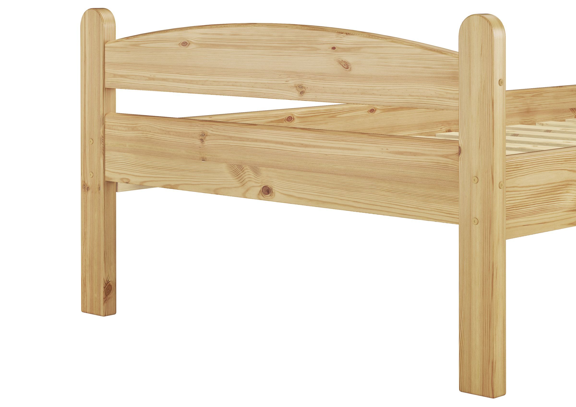 Holzbett, Kiefer, Lattenrost, Naturholz, Holzbettrand, Fußteil Kiefer massiv