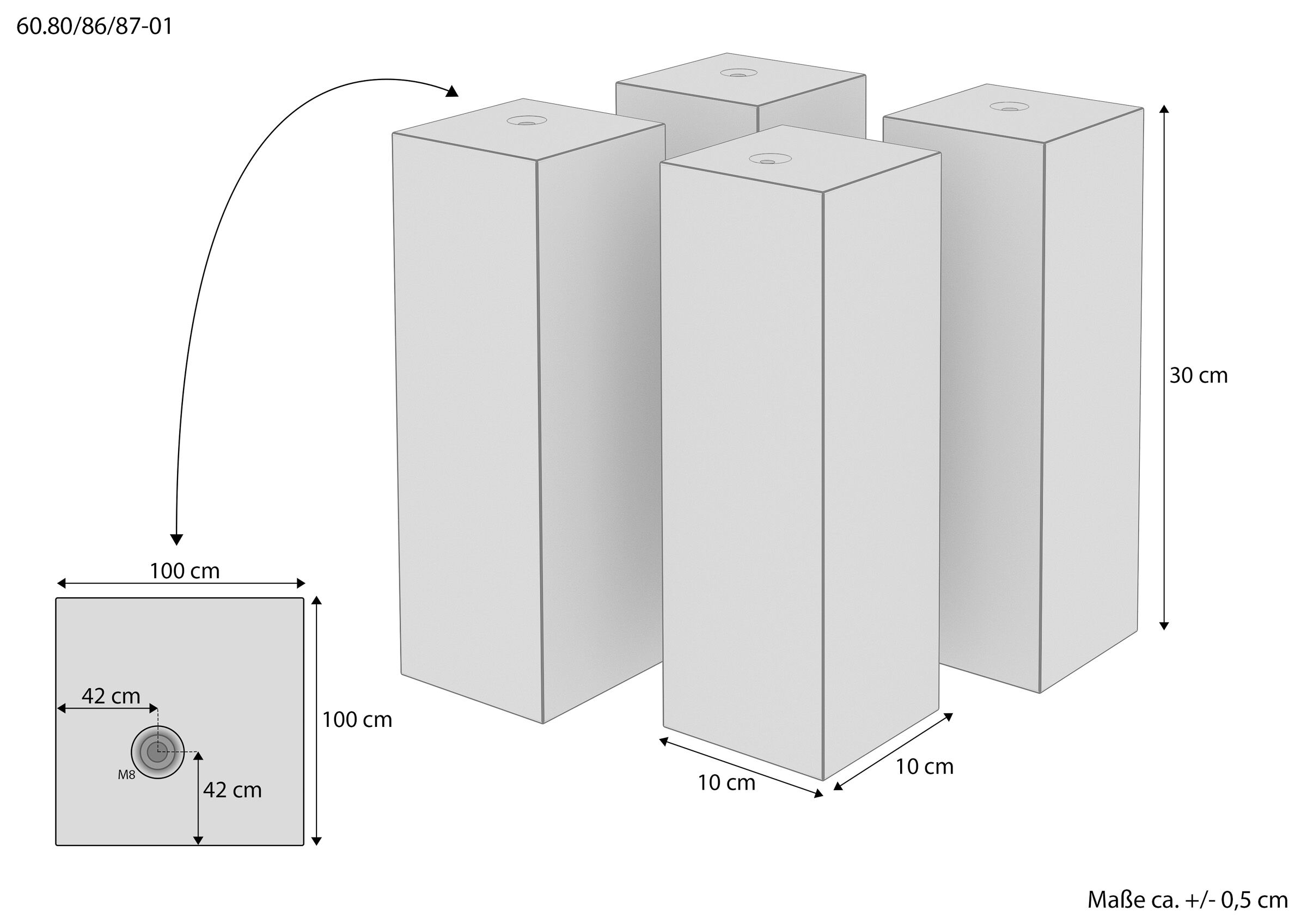 Maßskizze weiße Bettpfosten