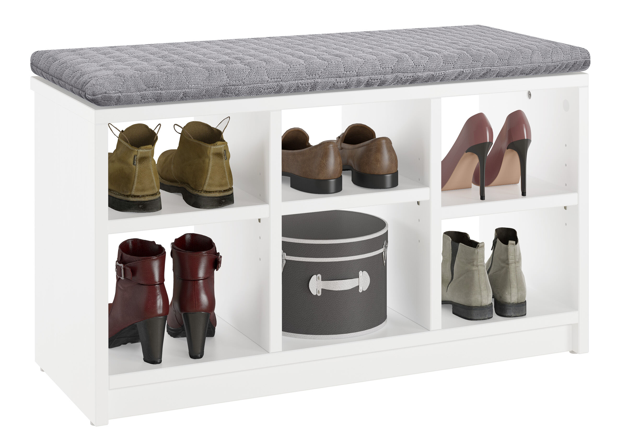 schuhschrank, stiefel, high heels, schuhaufbewahrung, boxen, Polster als Bankzubehör