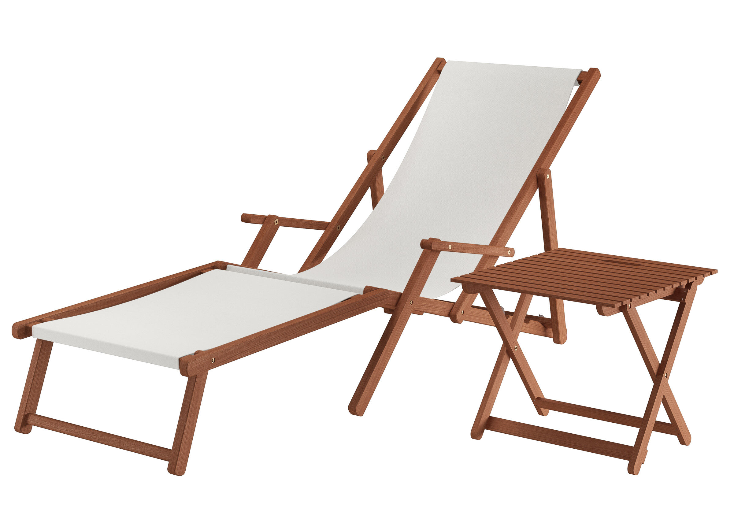 Sonnenliege, Holzrahmen, Sonnenliege mit Stoff, Klapptisch, Gartenliege, Liegestuhl XXL