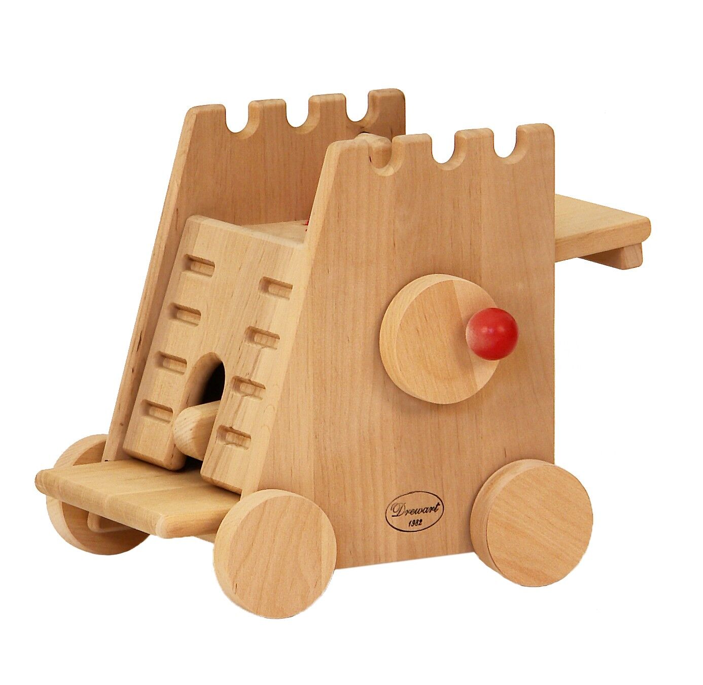 Holzpuzzel, Kastenspiel, Holzspielzeug, Wagen, Naturholz, Belagerungsturm aus Holz