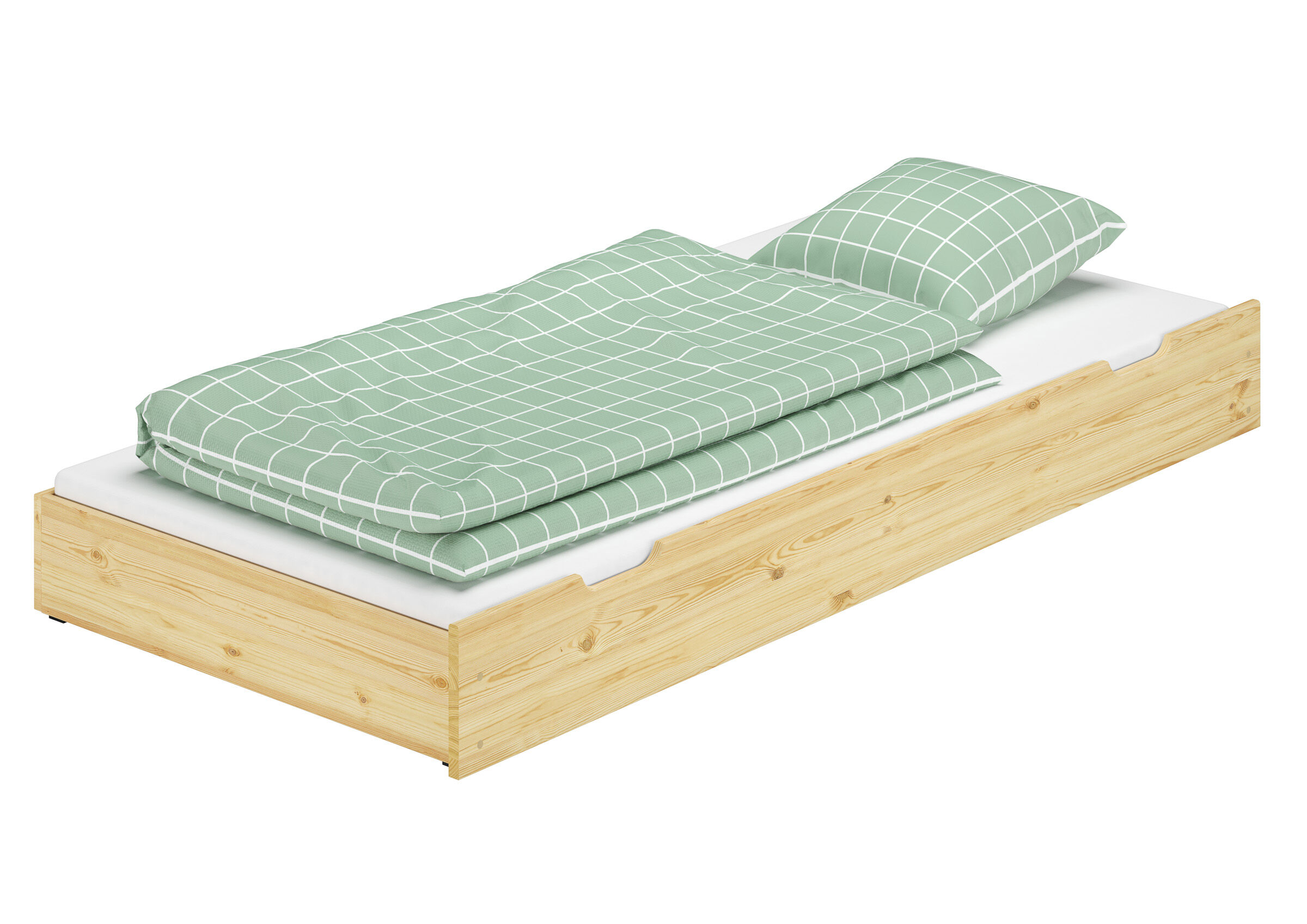 holzbettrahmen, bett, bettgestell, bettmatratze, grün-weißes muster, Ausziehbett Beispiel