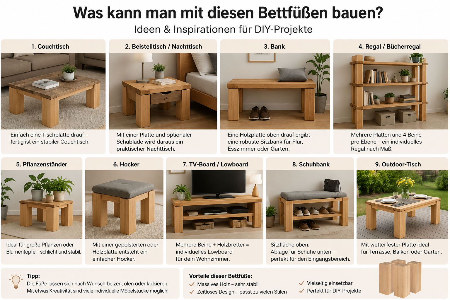 Holztable, Couchtisch, Holz, Massivholz, quadratischer Tisch,