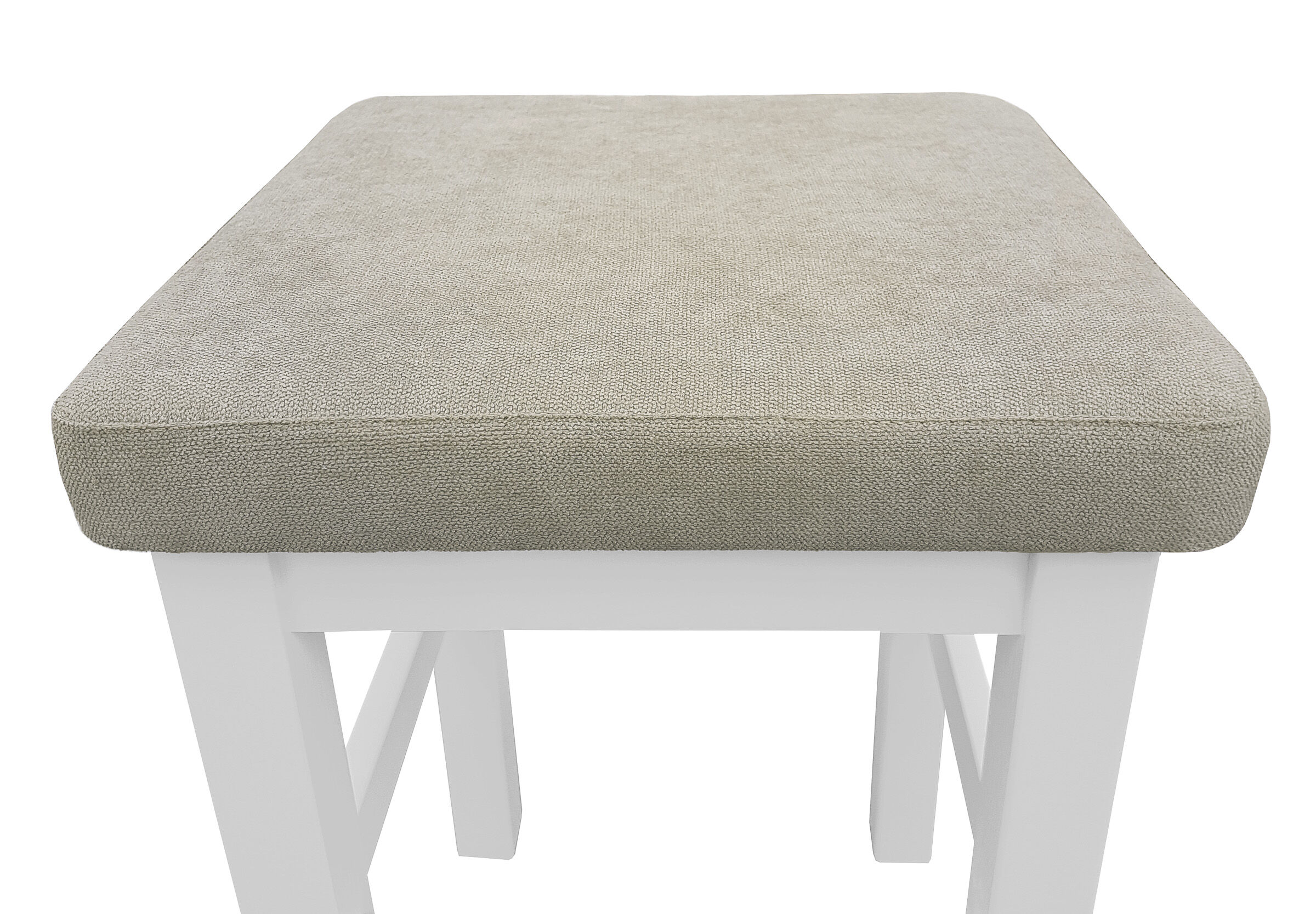 hocker, beige, Stoff, gepadded, Holzbeine,