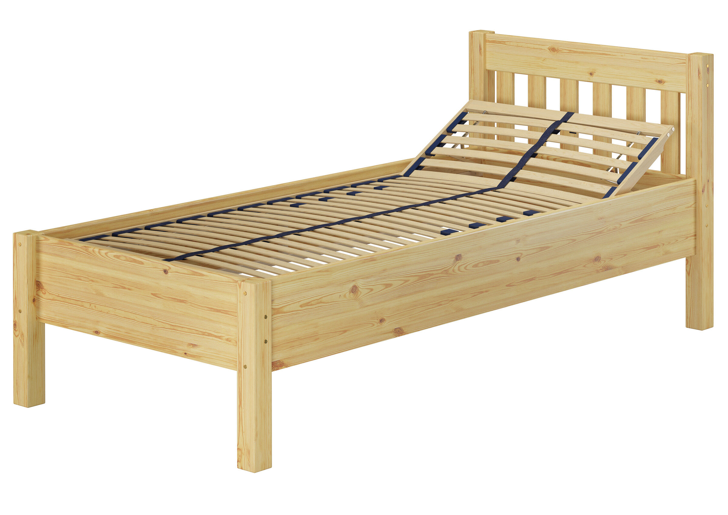 Holzbettrahmen, Bettrahmen, Holz, Naturholz, Lattenroste, Seniorenbett hoch Kiefer natur mit Federholzrahmen