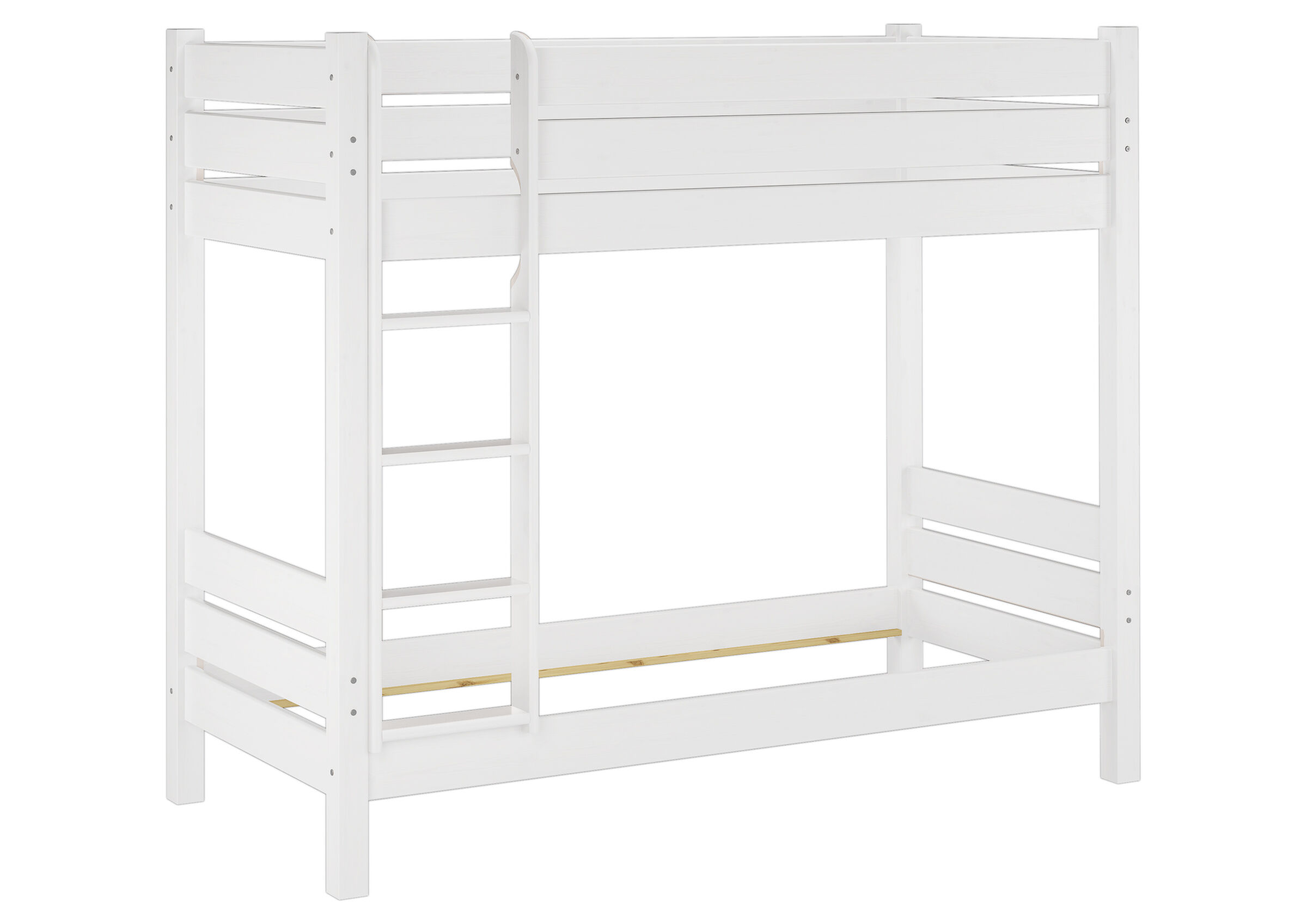 Etagenbett-Bettgestell-weiß-90x200 Lit superposé pour adultes en pin blanc très stable 90x200, accessoires variables V-60.16-09W