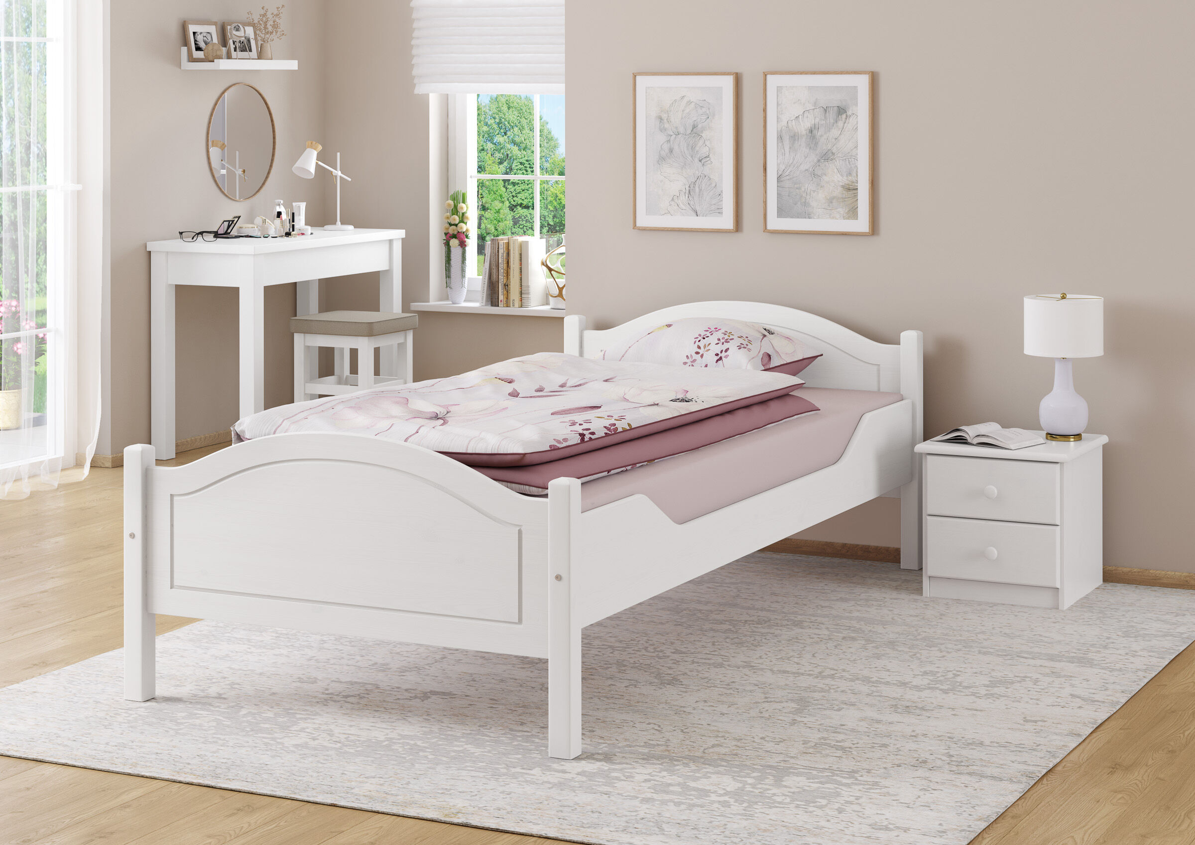 bett, bettenrahmen, stapelbett, weiß, bettwäsche, Breites Gästebett 100x200 weiß