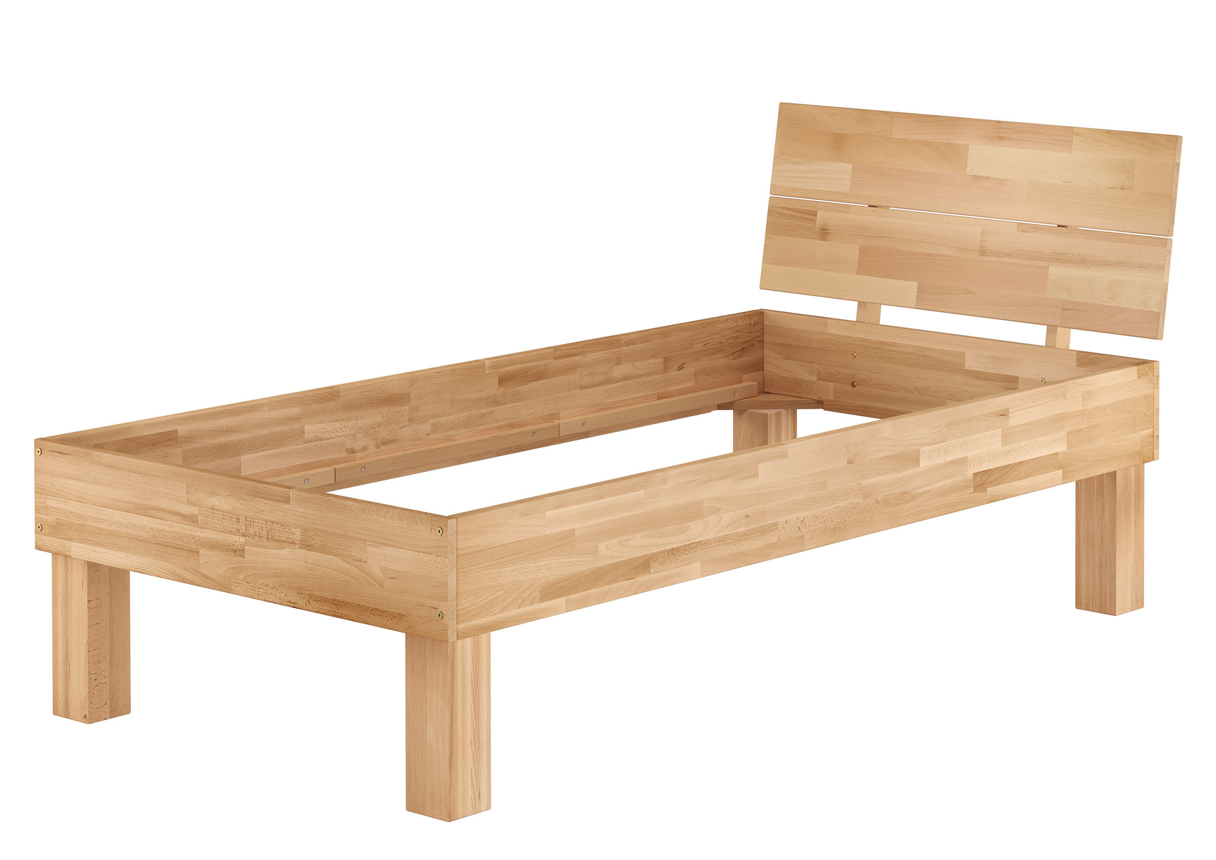 Holzbett, Stabhöhe, Rahmenbett, Naturholz, Holzlattenbett, Einzelbett 100x200 aus Buchenholz