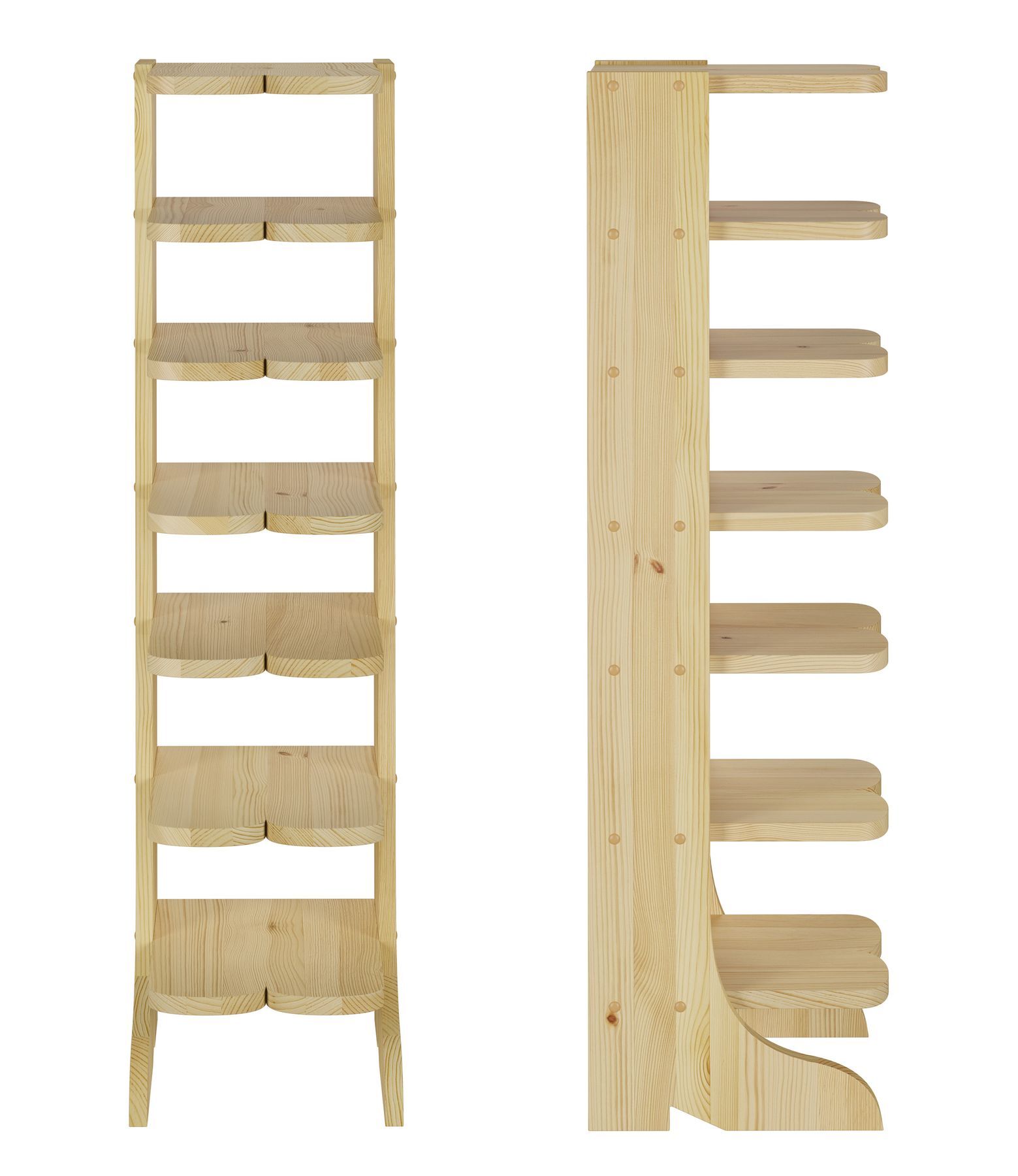 Holzregal, Regalleiter, Aufbewahrung, Holzleiter-Regal, offenes Regal, Detailbild des Schuhregals mit 7 Fächer