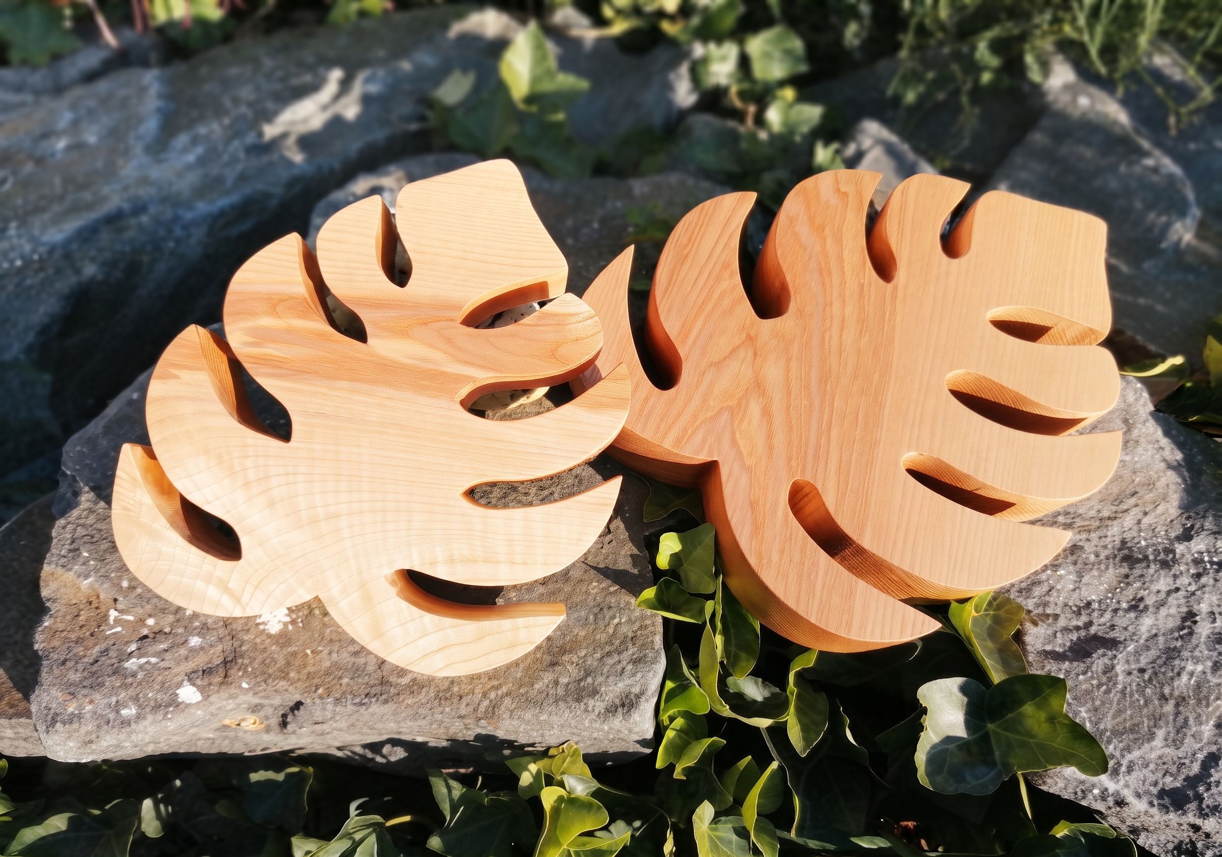 holz, monstera, deko, figuren, holzschnitte, Dekoblatt Monstera aus Eschenholz