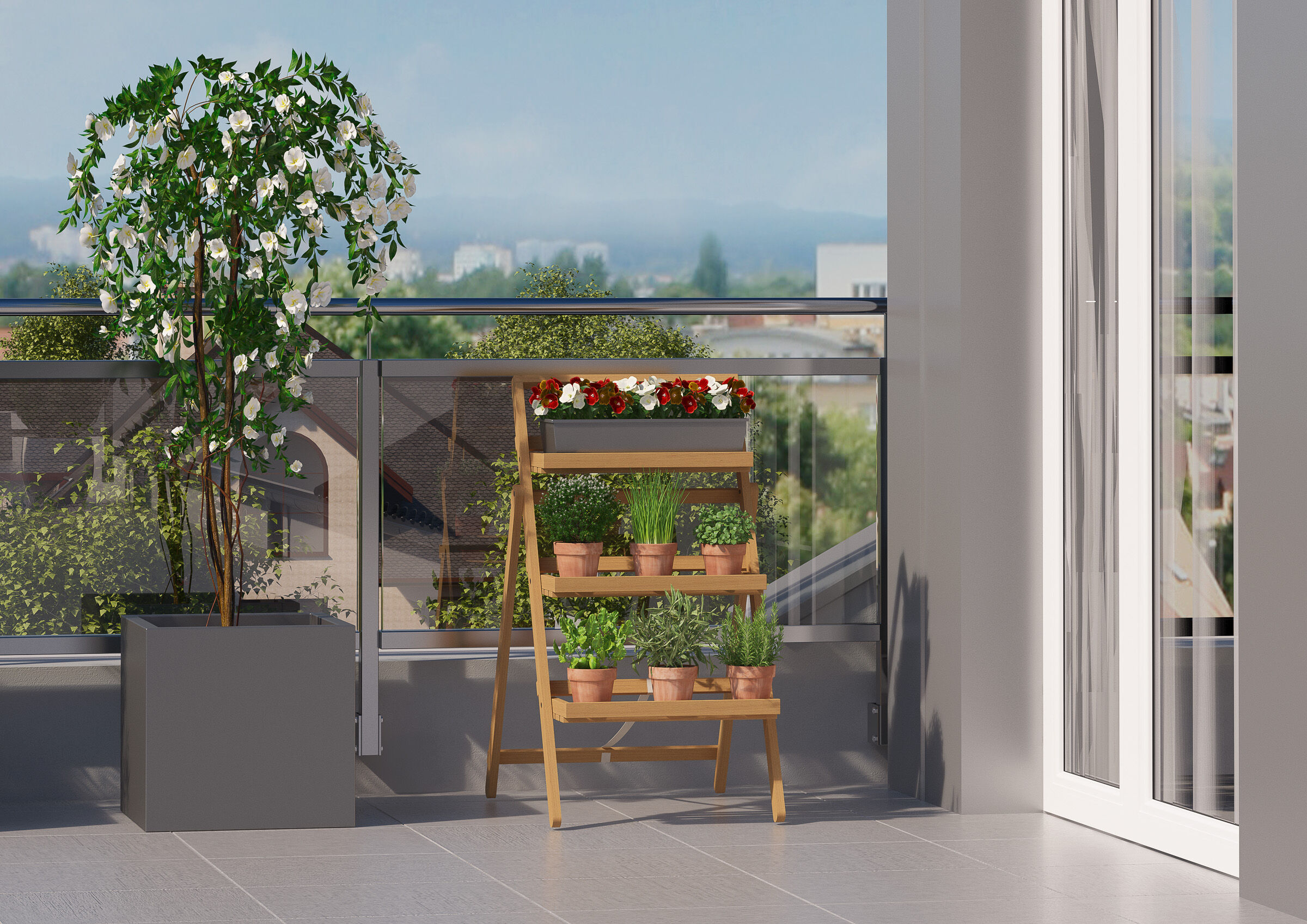 pflanzgefäß, kletterpflanze, blumenständer, pflanzenregal, terrassengestaltung, Holzhochbeet aus Buche