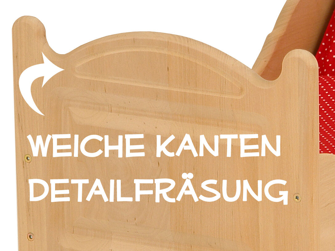 Holzstuhl, Kleinkindstuhl, Kinderstuhl, Stuhlholz, Holzstuhl mit Rückenlehne, Fräsung Puppenbett