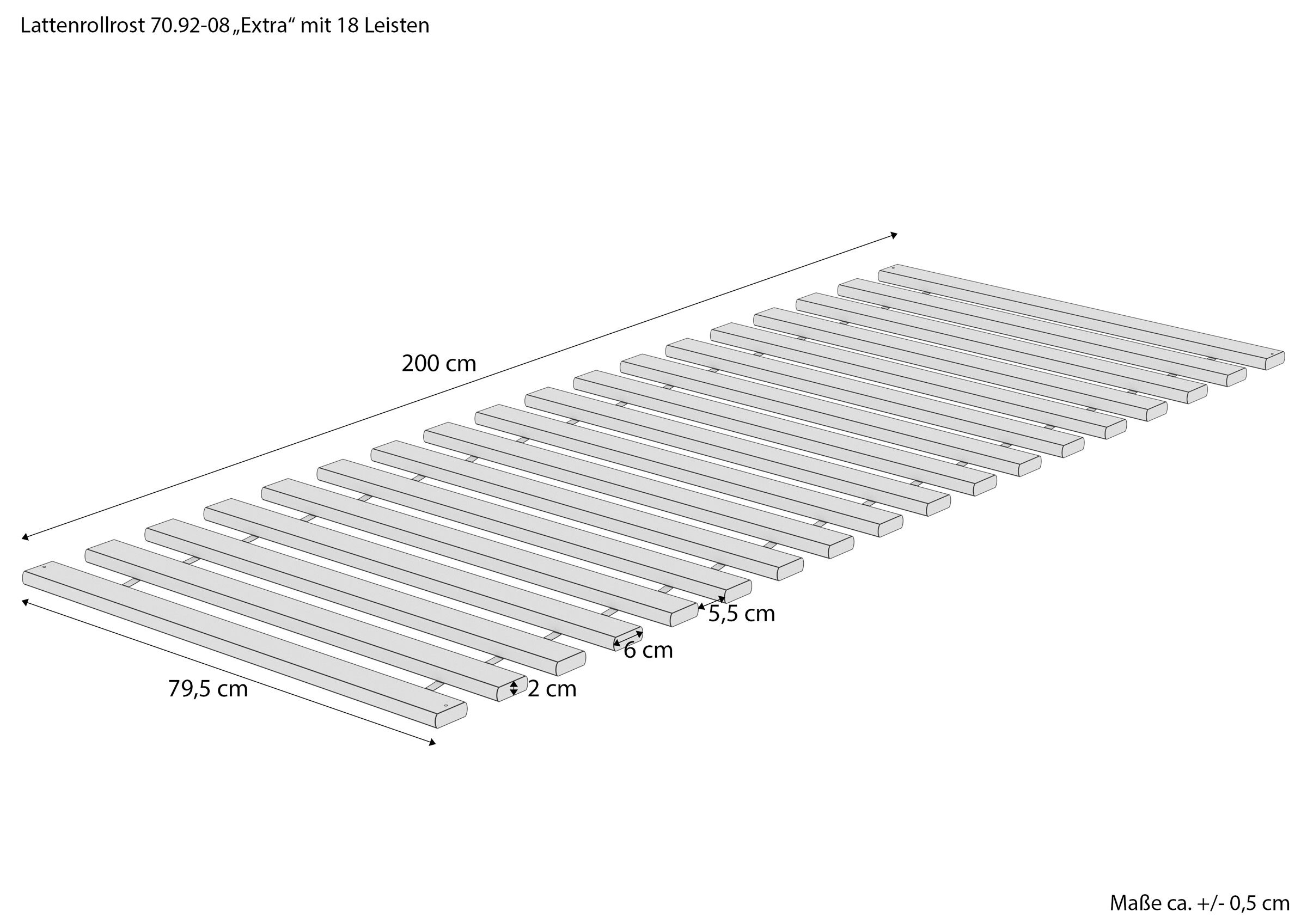 Massskitze des aufrollbarem Rostes 80x200 cm Maße des Rollrostes 80x200 cm
