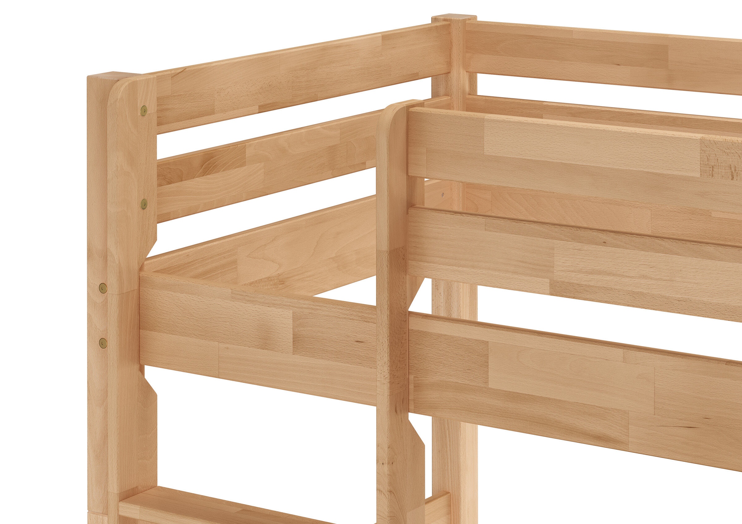 Holz Bett, Kiefernholz, Lattenrost, Holzbettgestell, Kopf-/Fußteil Holz, Schönes Gäste-Etagenbett 90x200 cm