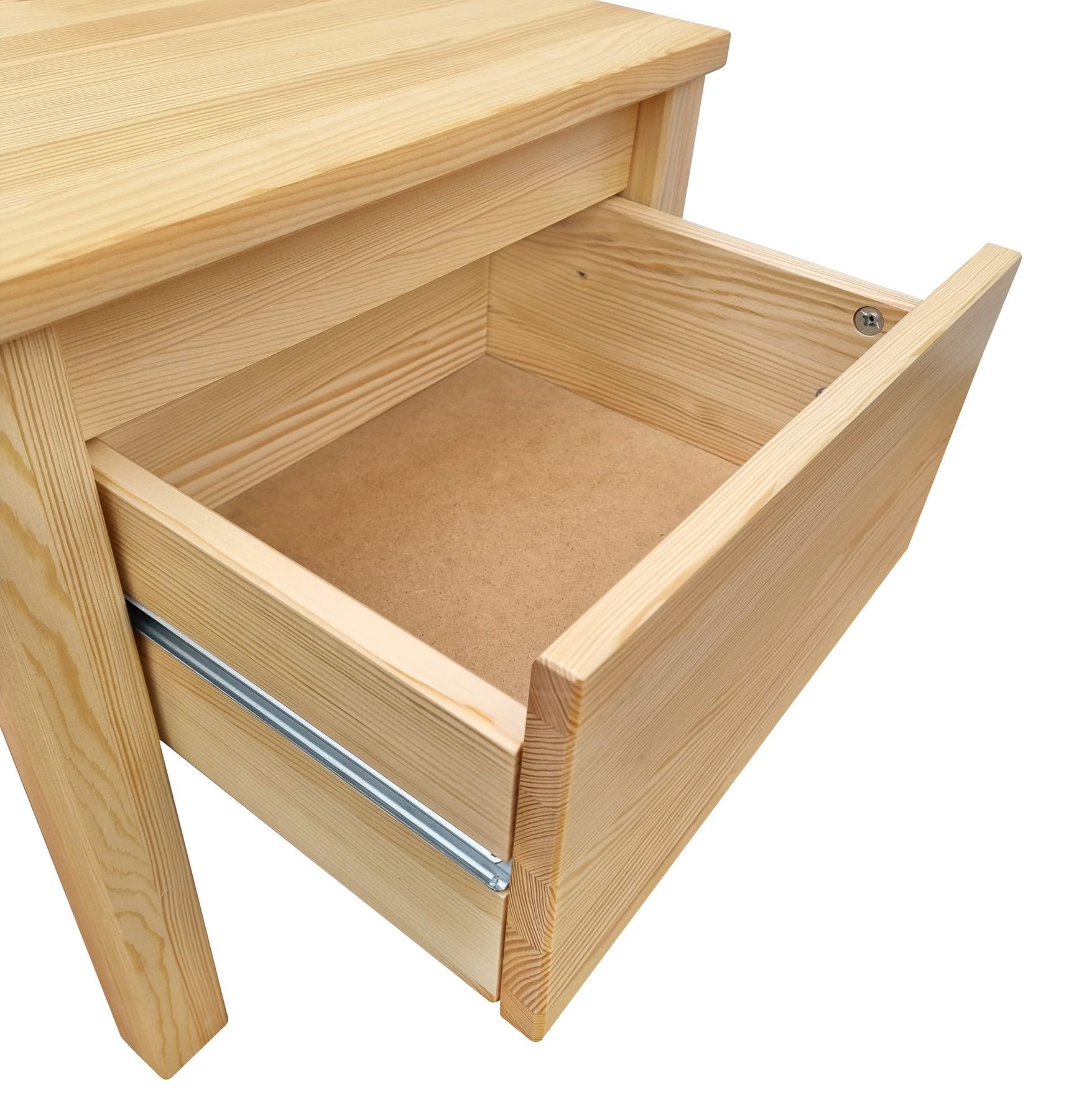 Holzkommode, Schublade, Massivholz, Holzschublade, Holzkommode, Schubladenauszug Nachttisch im Detail
